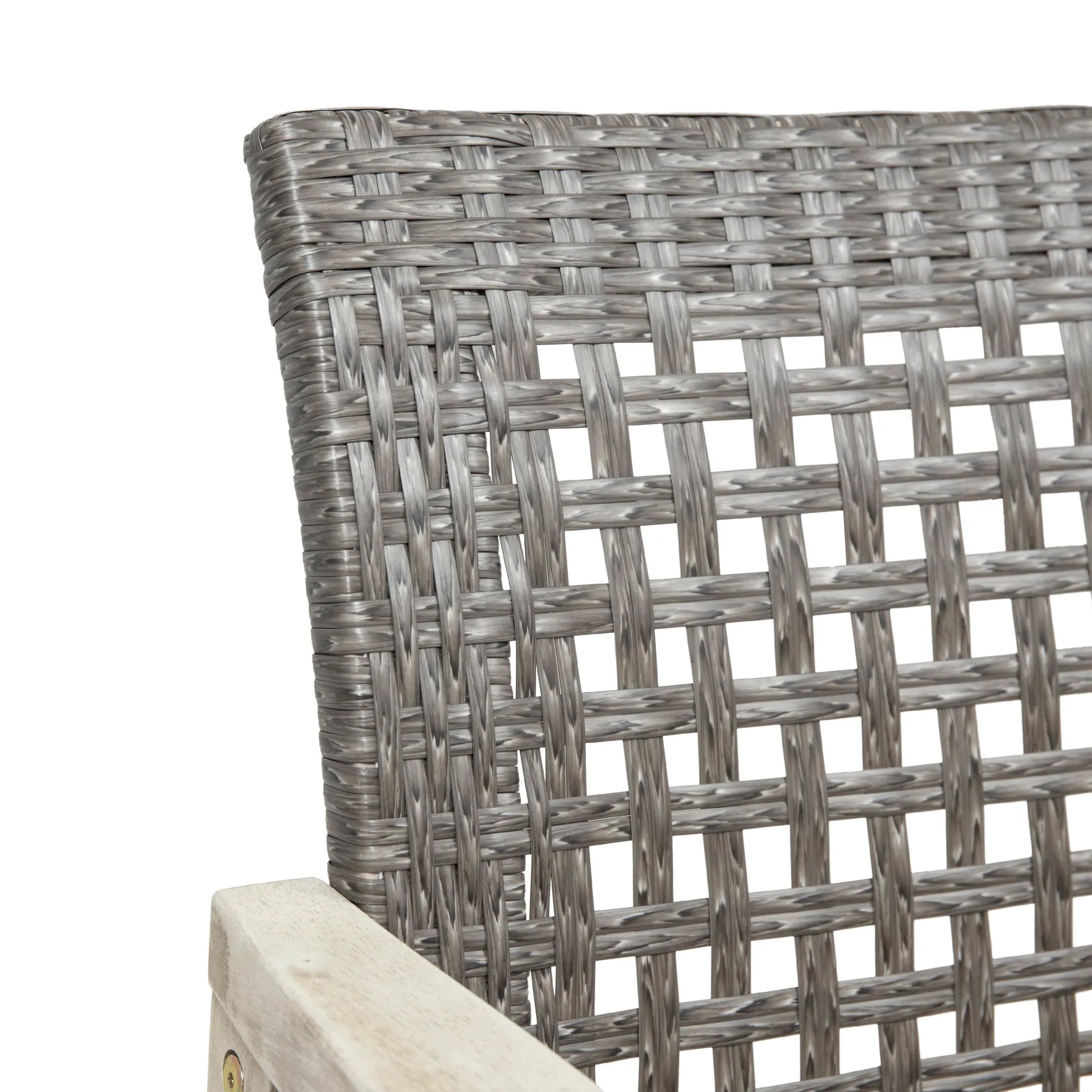 Outdoor Dining Chair Set of 2, Light Grey Wash Acacia Wood Frame and Mix Black PE Rattan Wicker – view 15