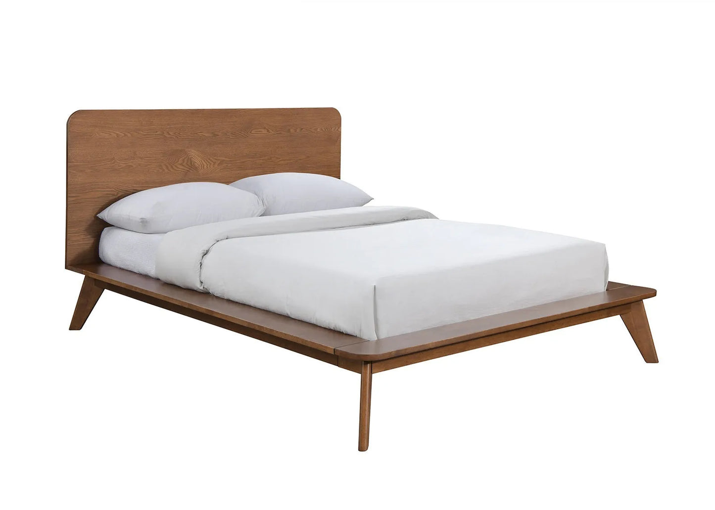 Platform Bed Walnut Color 3pc Bedroom Set King Size Bed 2x Nightstands Wooden Mid-Century Modern Style – view 15