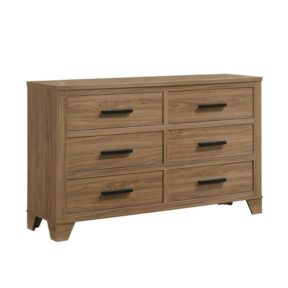 Walnut / Chestnut 3pc Set Queen Size Bed Dresser And Mirror Panel HB Bedroom Furniture Wooden Transitional – view 15