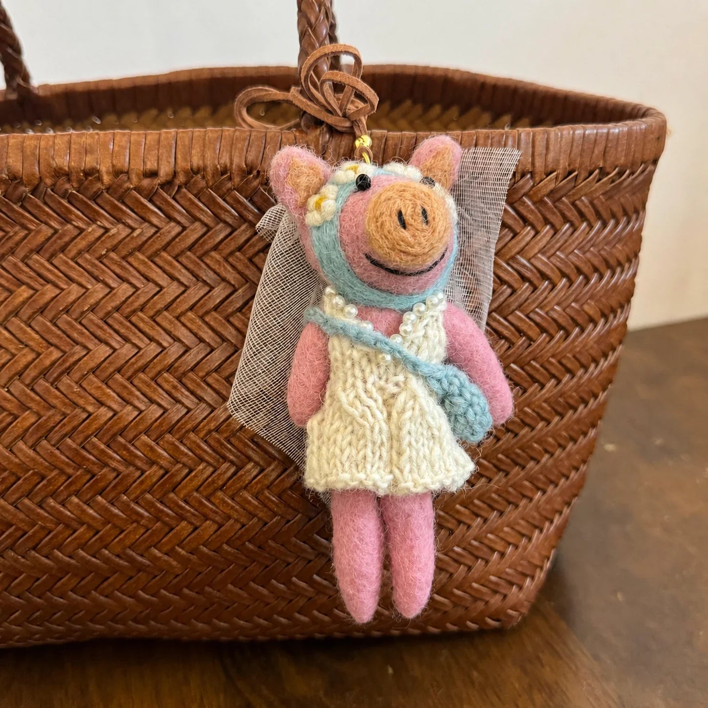 bridal pig handmade wool felt bag charm