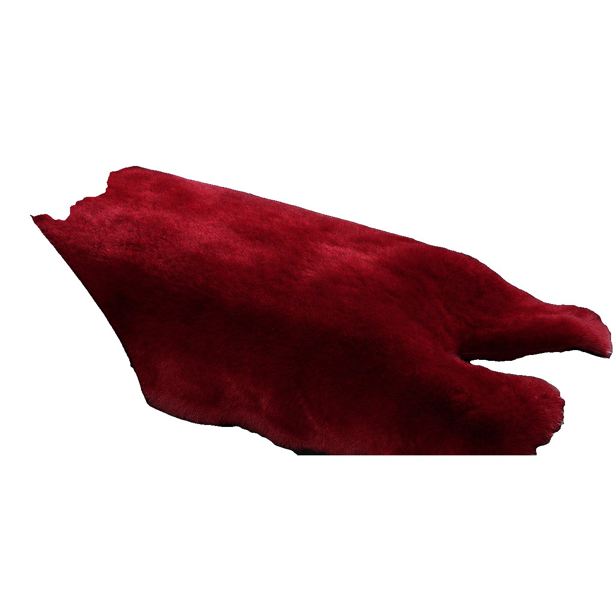 Burgundy genuine Rex rabbit fur center console armrest pad on transparent background