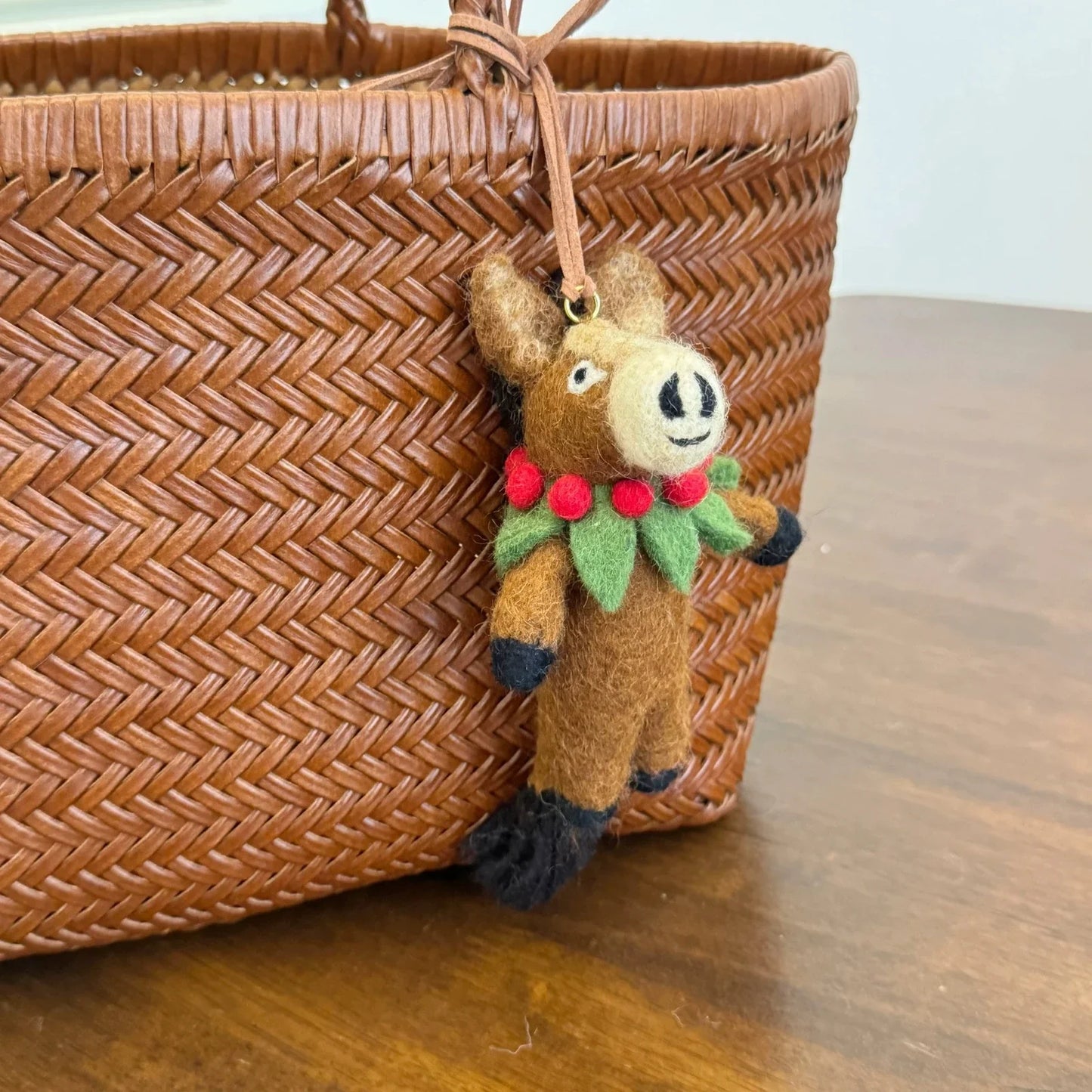 Wool felt horse charm with red berries