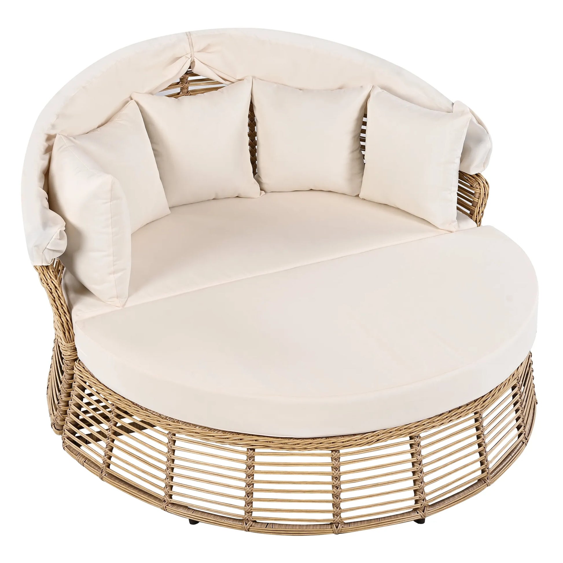 <Old SKU: N704G201243A> Outdoor Patio Rattan Round Daybed with Retractable Canopy, Wicker Furniture Round Poolside Sofa Sunbed with Removable – view 15