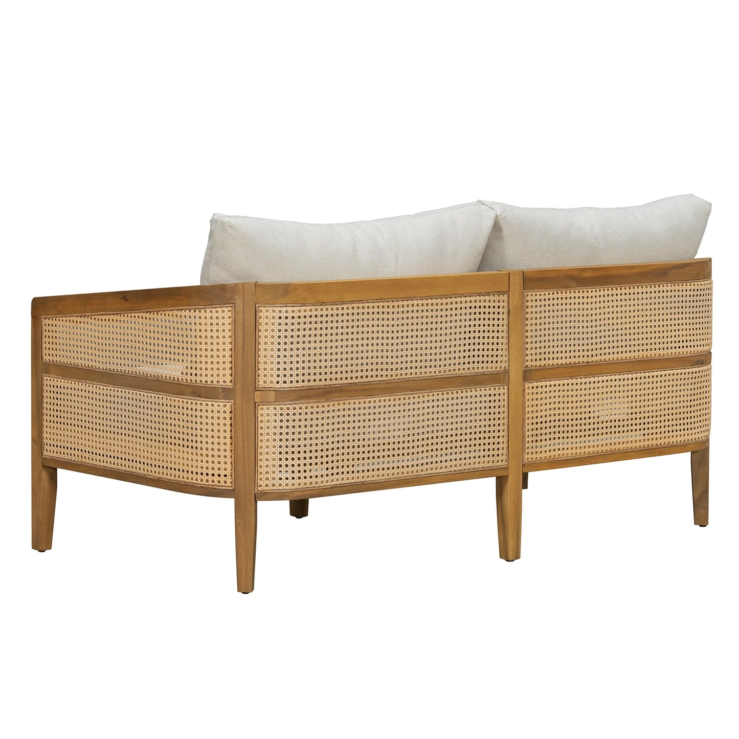5-Piece Acacia Wood Patio Furniture Set, Modular Outdoor PE Rattan Sofa Set with Loveseat, 2 Armchairs & Round Coffee Table, Water-Resistant Cushions – view 15