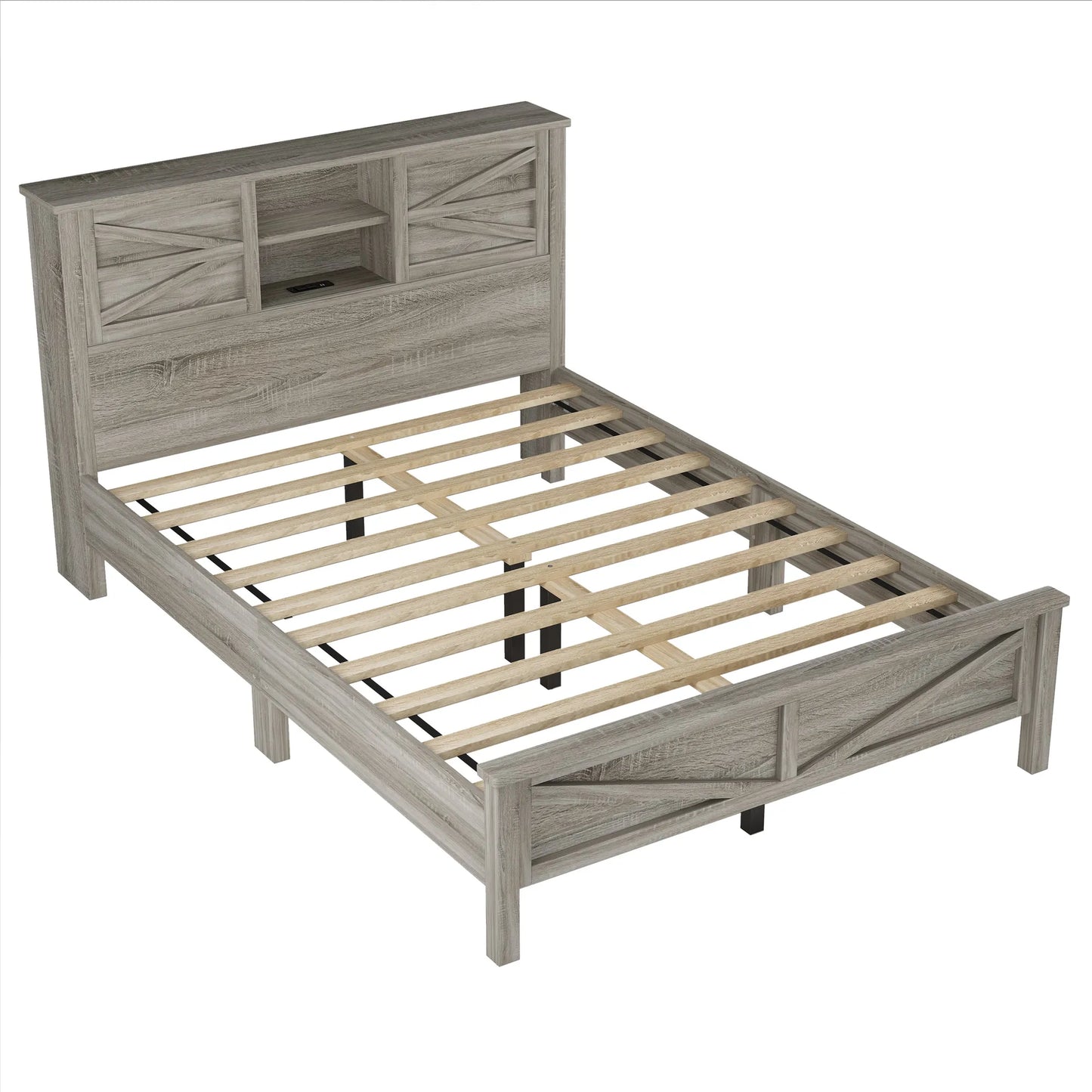 3-Pieces Bedroom Sets Queen Size Farmhouse Platform Bed with Double Sliding Door Storage Headboard and Charging Station, Storage Nightstand and – view 15