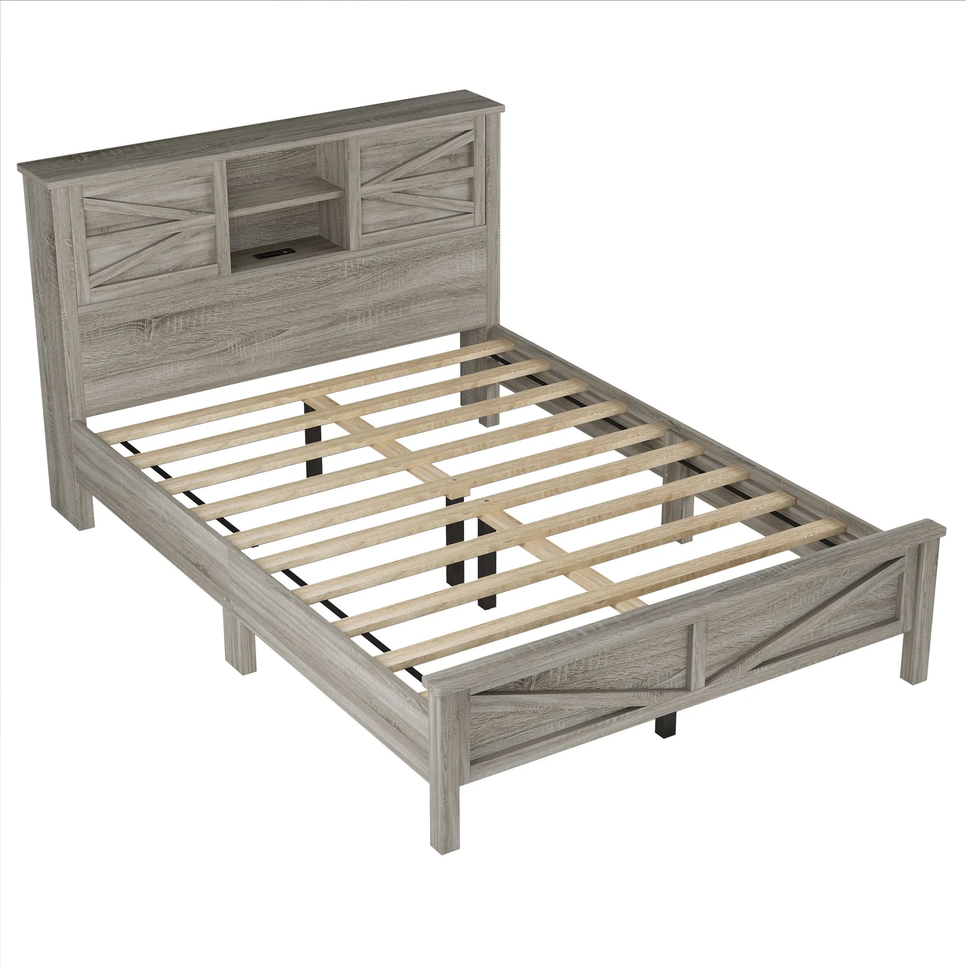 3-Pieces Bedroom Sets Queen Size Farmhouse Platform Bed with Double Sliding Door Storage Headboard and Charging Station, Storage Nightstand and – view 15