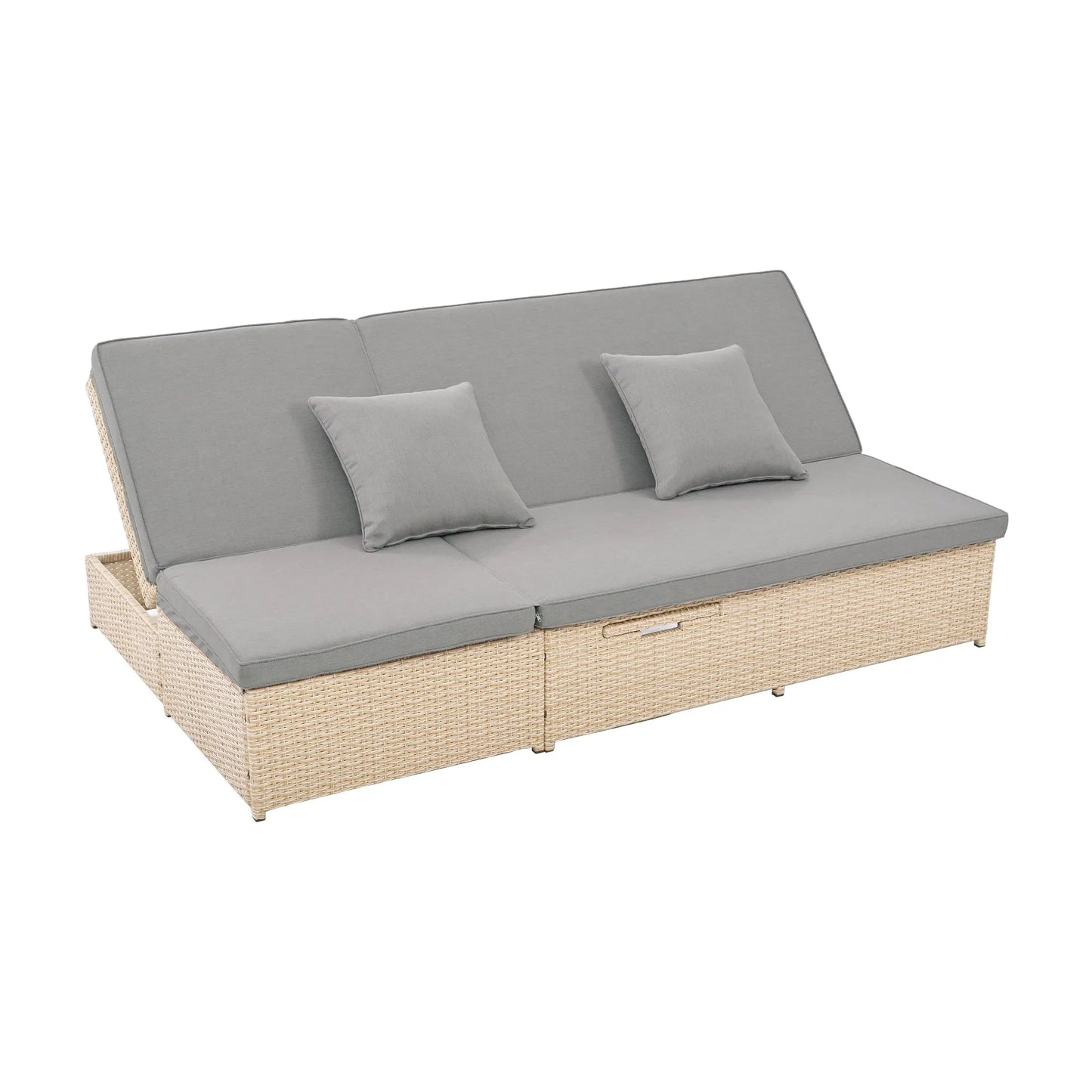 Outdoor Double Sunbed, Wicker Rattan Patio Reclining Chairs with Adjustable Backrest and Seat, Conversational Set for 2 Person, Brown – view 15