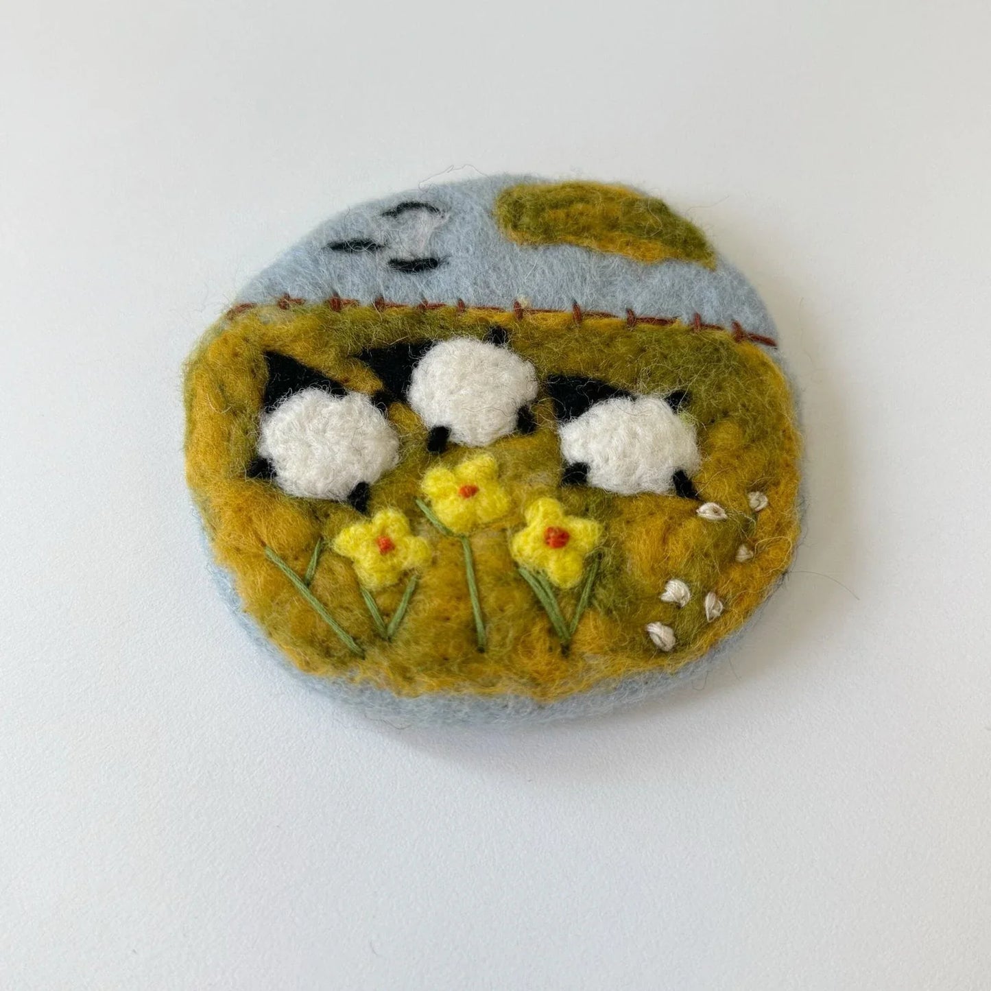 Handmade three sheep meadow wool felt coaster