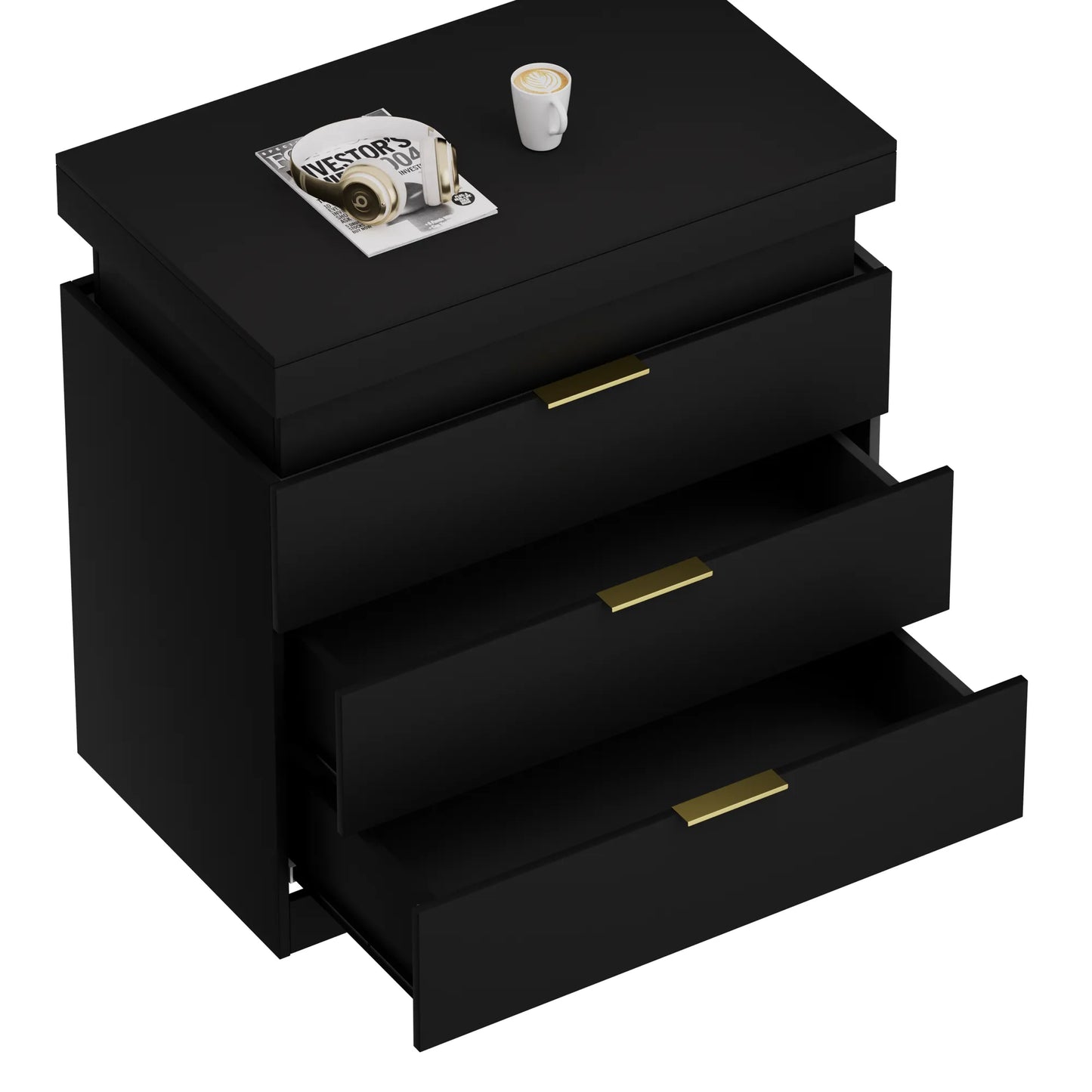 Nightstand with Charging Station and LED Lights,Night Stand with Sliding Top for Bedroom,Bedside Table with Drawers,Modern End Side – view 15