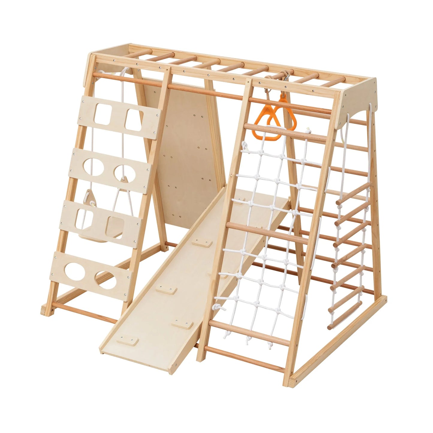9-in-1 Slide and Climbing Wall for Toddlers 3+, Wooden Indoor Play Structure, Heavy Duty 176 lbs Capacity, Safe Rounded Edge Natural Wood, Balance & – view 15