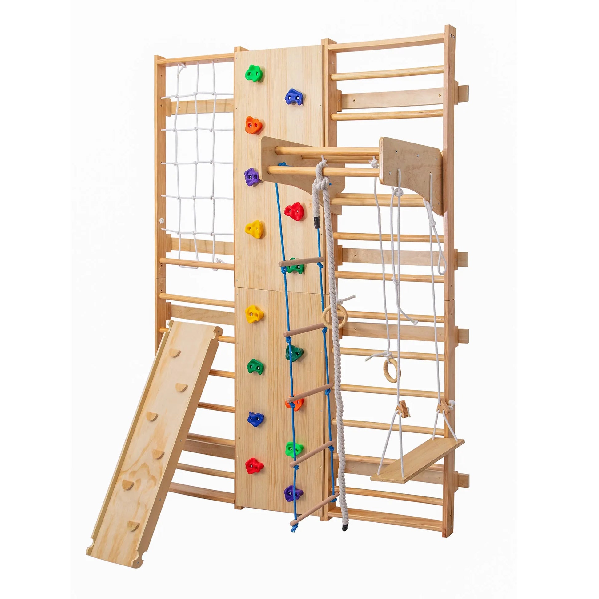 All-in-One 10-in-1 Indoor Climbing Set - Featuring a Rock Climbing Wall, Wooden Swings, Gymnastic Rings, Rope Ladders, and Stretching Equipment for a – view 15