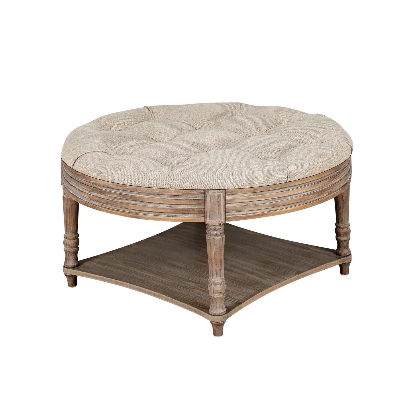 Large Round Waterproof Ottoman Coffee Table 2 Tier Oversized Button Tufted Ottoman with Wooden Shelf Storage Farmhouse Upholstered Coffee Table – view 15
