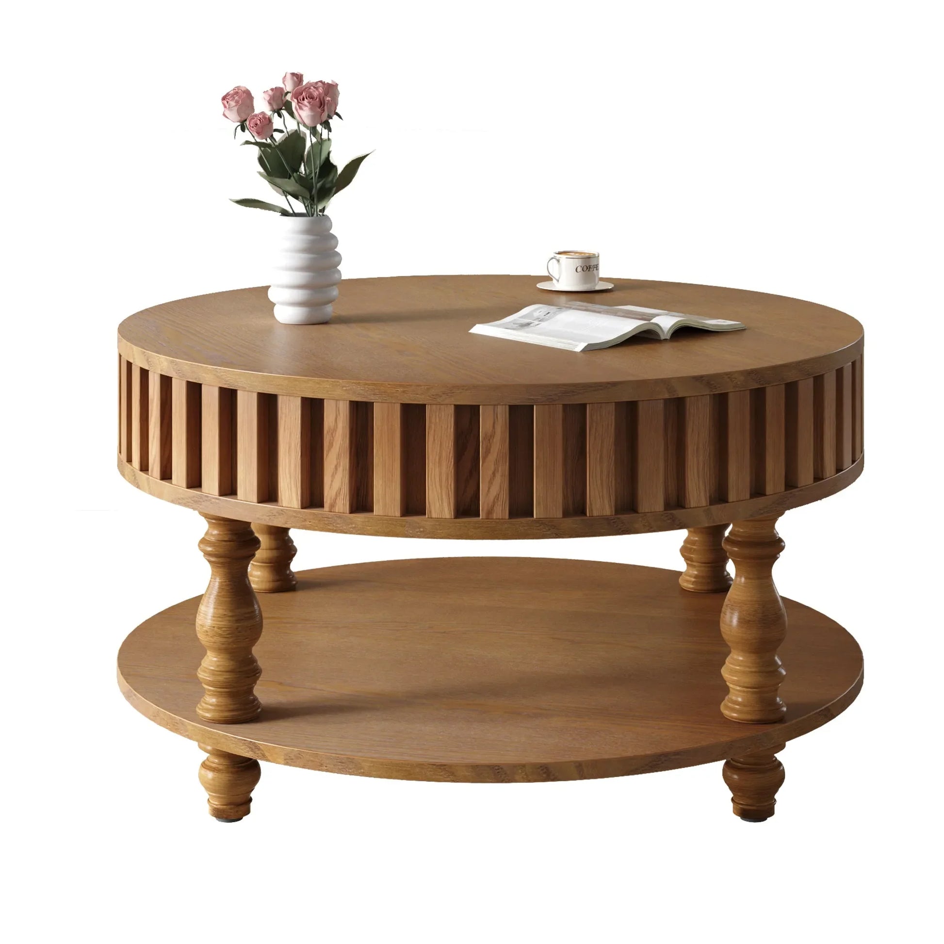 Farmhouse Fluted Coffee Table with Storage and Flip-Top Lids, Rustic Brown Center Table for Living Room with Spacious Hidden Storage, Sturdy Durable – view 15