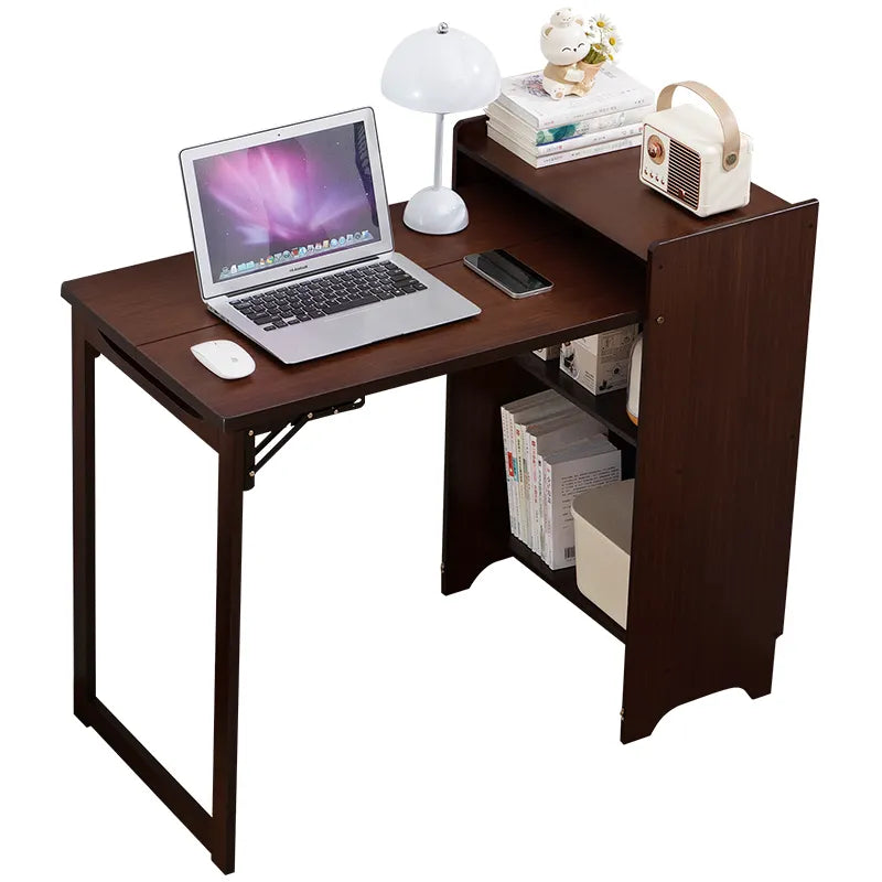 Bamboo Folding Desk, Foldable Desk for Small Space, Computer Desk with Hidden Storage, Mid Century Foldable Table for Home Office and Bedroom (Walnut – view 15