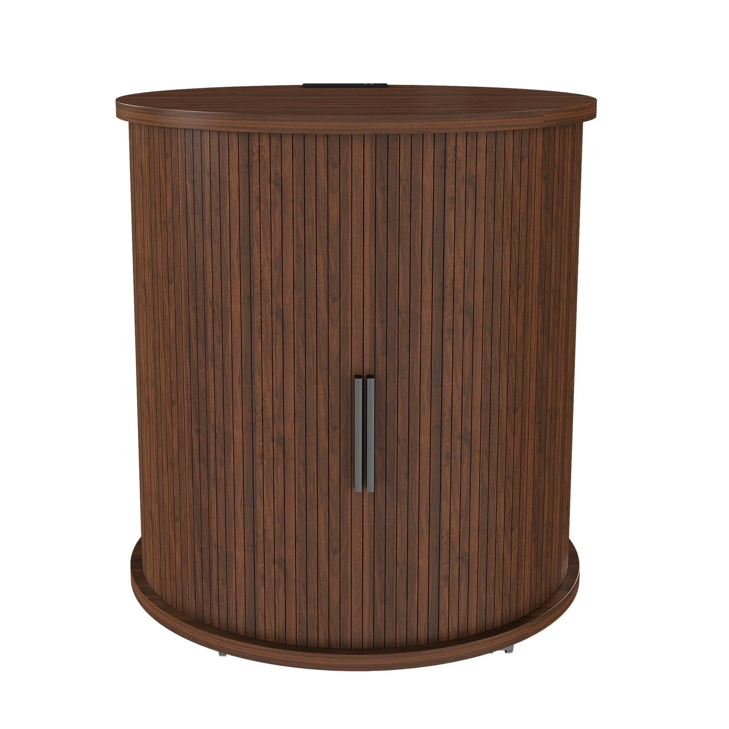 Mid Century Modern Cylinder End Table with Built-in Charging Station & Sliding Door, 2-Tier Storage Round Nightstand with USB Ports, Walnut Bedside – view 15