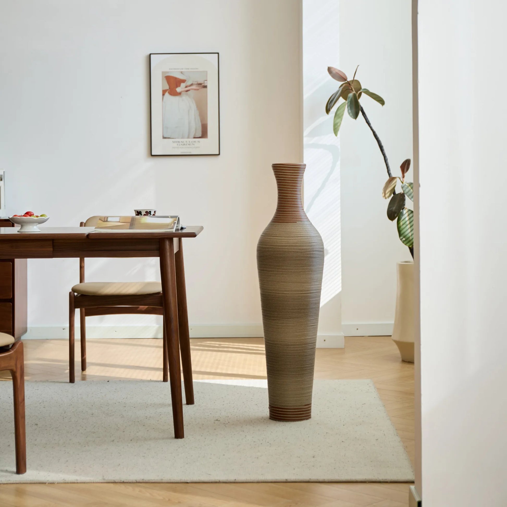 39-Inch-Tall Vase, Brown Decorative Floor Vase, Classic Neat Floor Vase Tall Freestanding Flower Holder, Artificial Rattan Vase, PVC Floor Vase – view 15