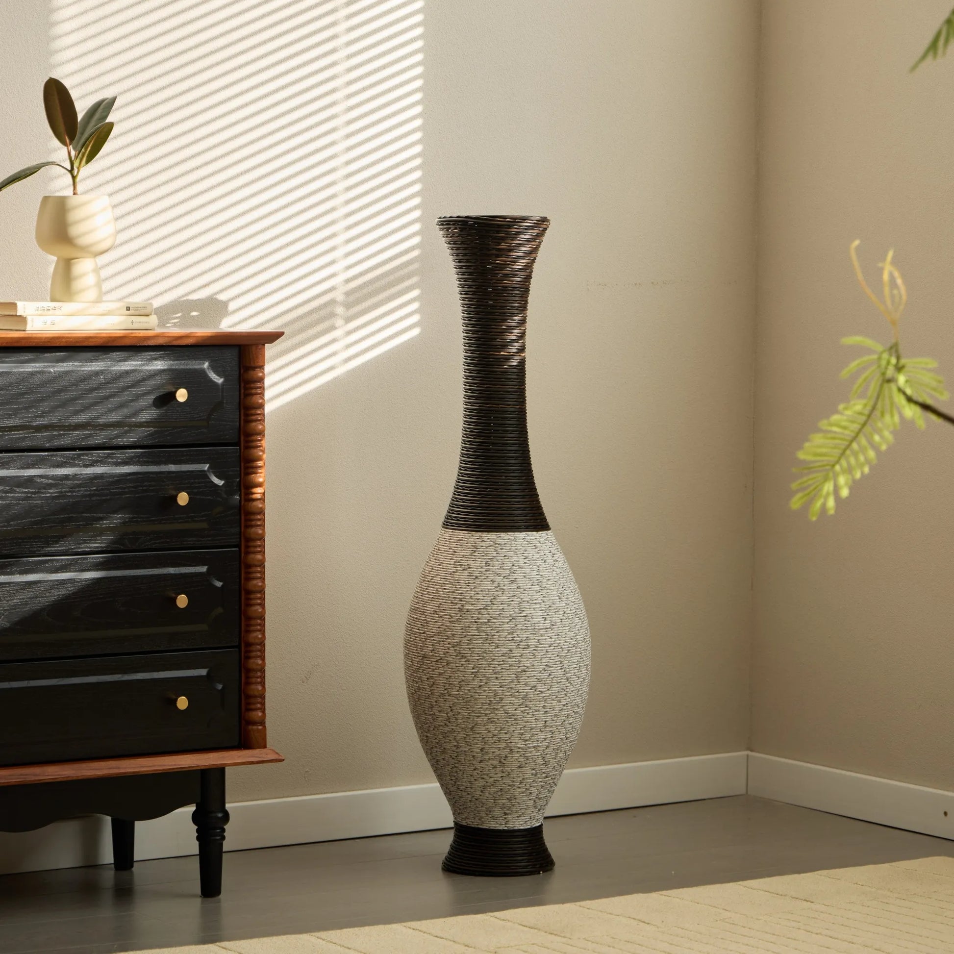 39-Inch Tall Designer Floor Vase – Artificial Rattan with Elegant Two-Tone Dark Brown Finish – Decorative Accent for Living Room, Bedroom, or Entryway – view 15