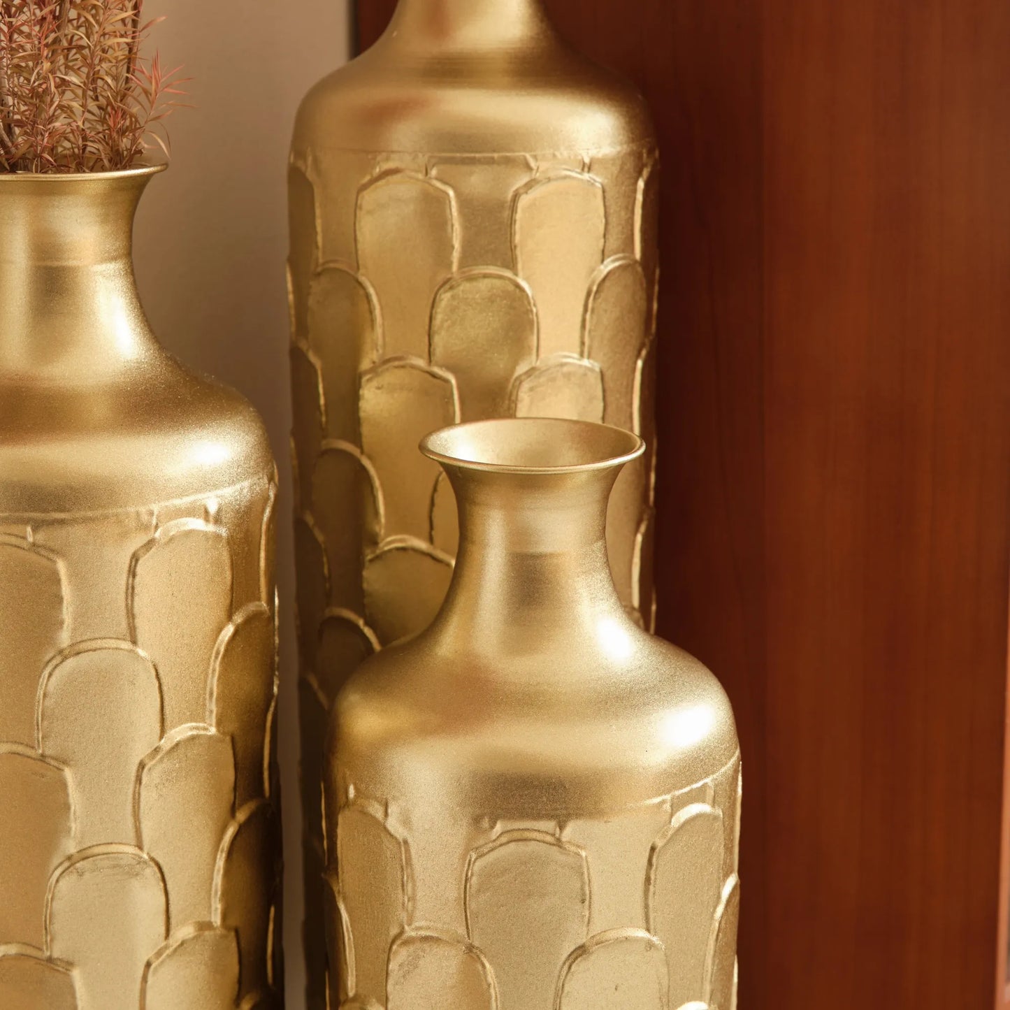 Floor Metal Vases Decorated White Metal Vases Set of 3 Gorgeous Home Decoration Large Glazed Metal Vases 25.2in/29.33in/34.25in Height – view 15