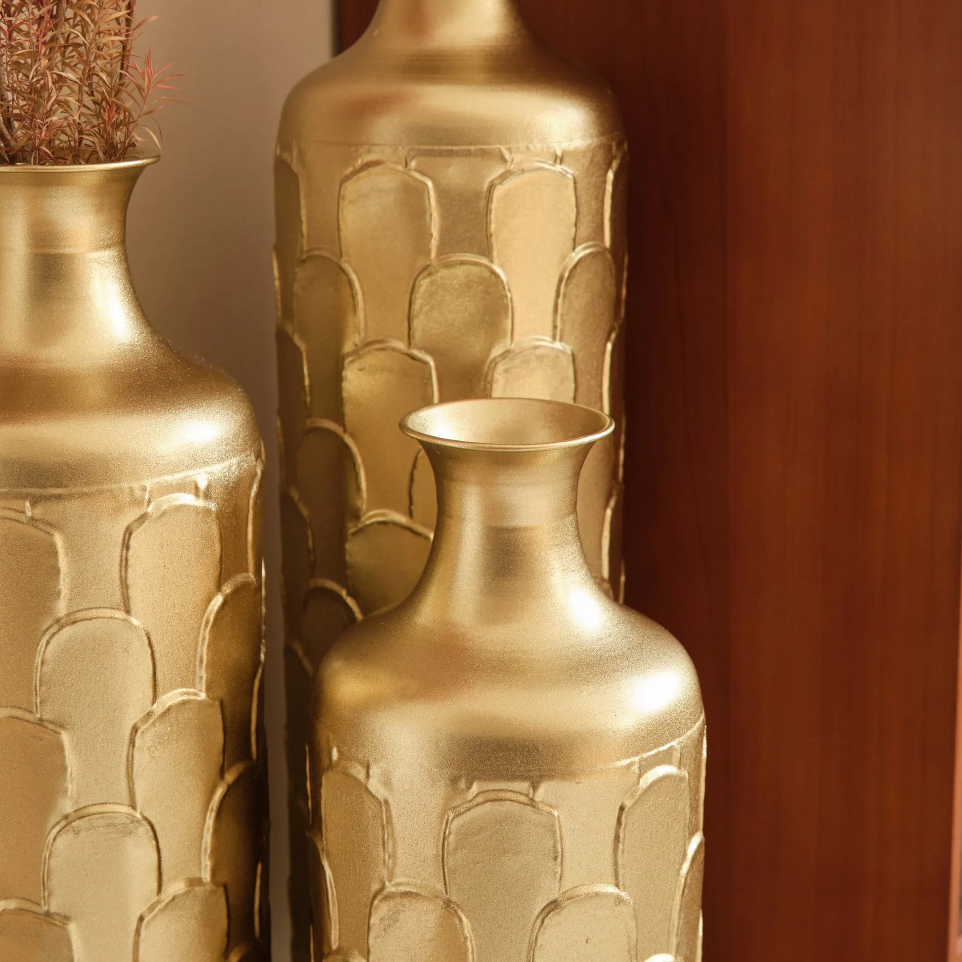 Floor Metal Vases Decorated White Metal Vases Set of 3 Gorgeous Home Decoration Large Glazed Metal Vases 25.2in/29.33in/34.25in Height – view 15