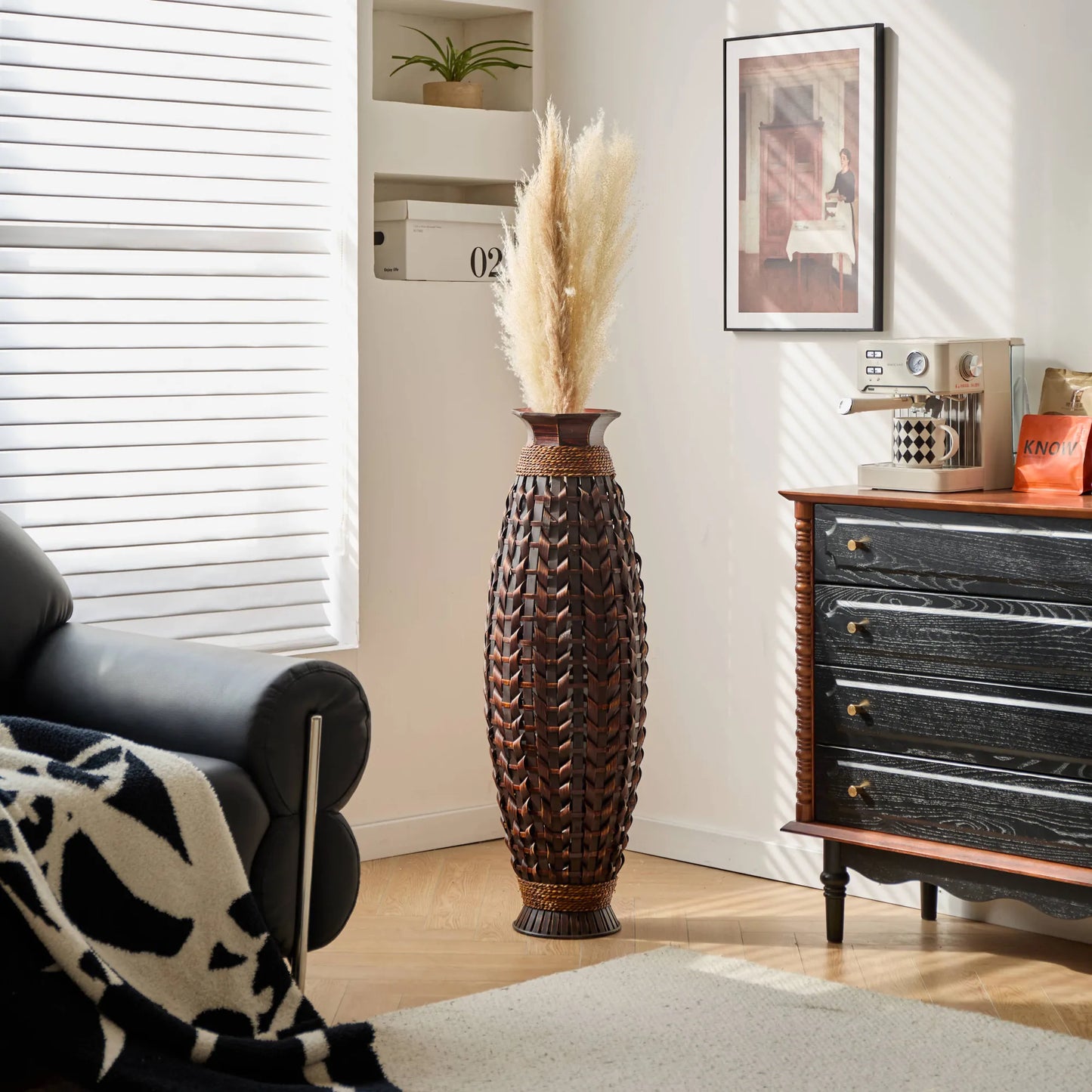 39-Inch Tall Hand-Woven Bamboo Floor Vase – Decorative Accent for Living Room, Entryway, or Hallway – Ideal for Dried or Silk Flower Arrangements – view 15
