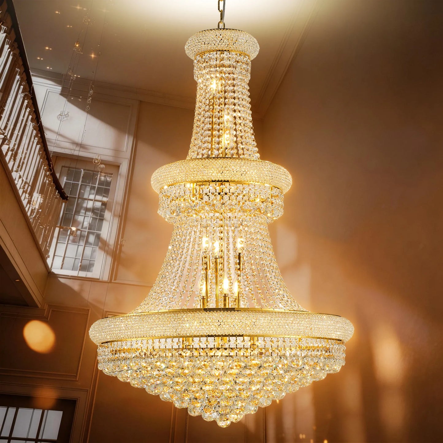 32-Inch Gold Crystal Chandelier, 27-Light French Empire Ceiling Light with LED Bulbs, Adjustable 59-Inch Chain, 3000K Warm Light, Ideal for Living – view 15