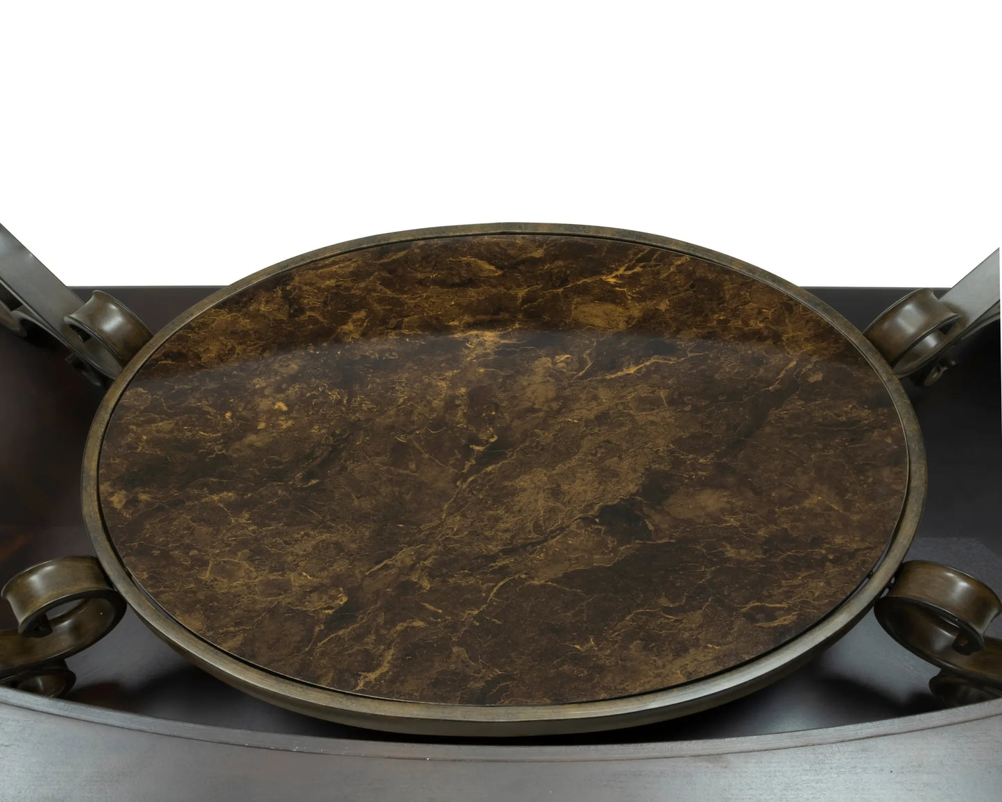 Cocktail Table, Glass table top, MDF W/marble paper middle shelf, powder coat finish metal legs. (52'Lx32'Wx20.3'H) – view 15
