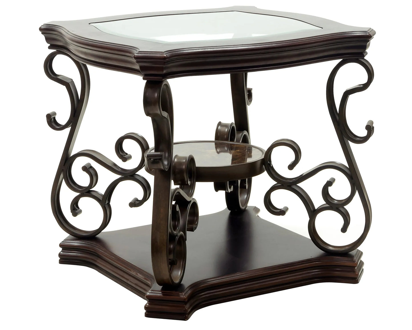 End table, Glass table top, MDF W/marble paper middle shelf, powder coat finish metal legs. (26.3'Lx26.3'Wx24'H) – view 15