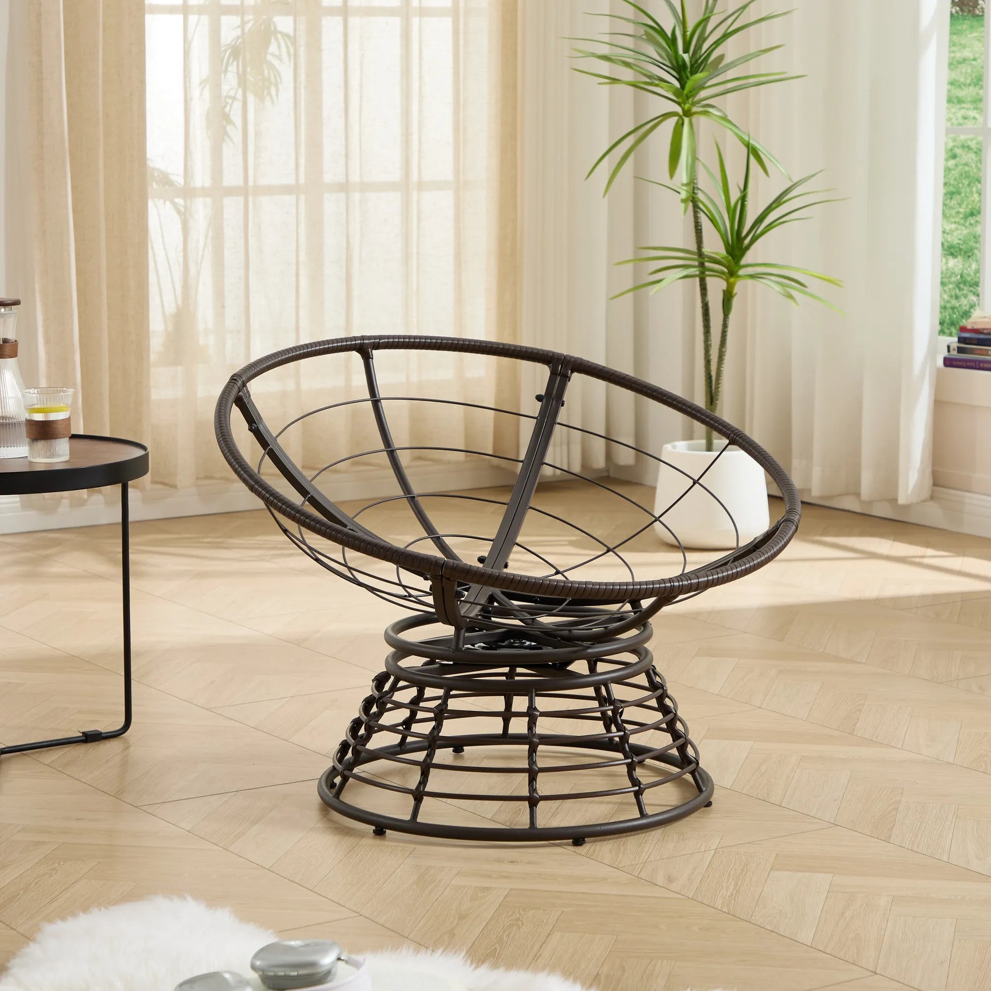 Comfortable Ergonomic Wicker Papasan Chair, 360° Swivel Indoor Outdoor Rattan Chair with Soft Thick Cushion, Ideal for Living Room, Bedroom, Reading – view 15