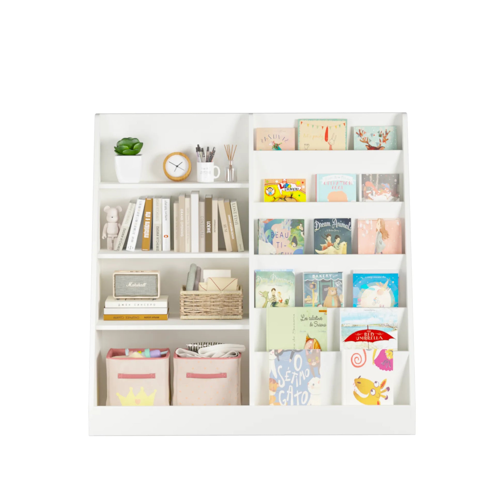 Kids Bookshelf and Toy Storage Organizer, Multifunctional 4-Tier White Wooden Bookcase with Toy Bin for Nursery, Playroom, or Kids Room – view 15