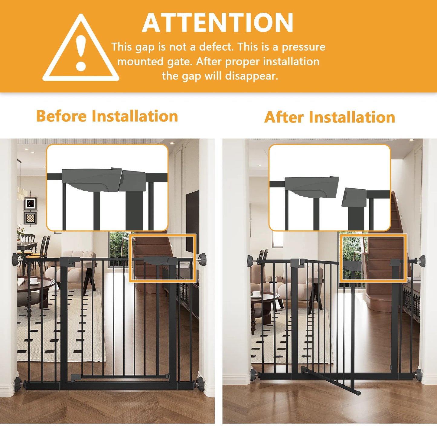 29.5-45.3' Wide Baby Gate with wall protector for Stairs, Dog Gate Indoor for Doorways, No Drilling Pressure Mounted Pet Gates for Kids, Easy Walk – view 15