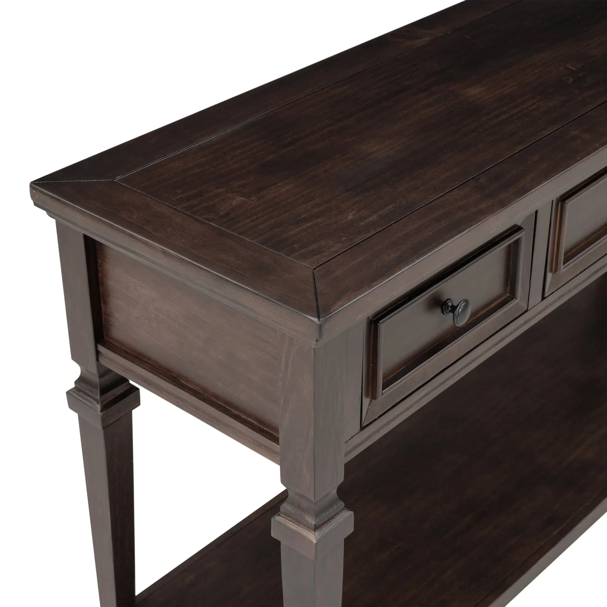 Classic Retro Style Console Table with Three Top Drawers and Open Style Bottom Shelf, Easy Assembly (Espresso) – view 15