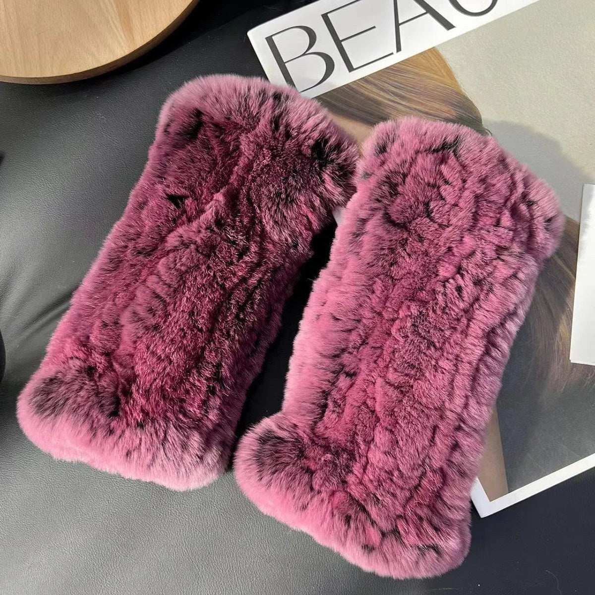 Women's Genuine Rex Rabbit Fur Fingerless Gloves