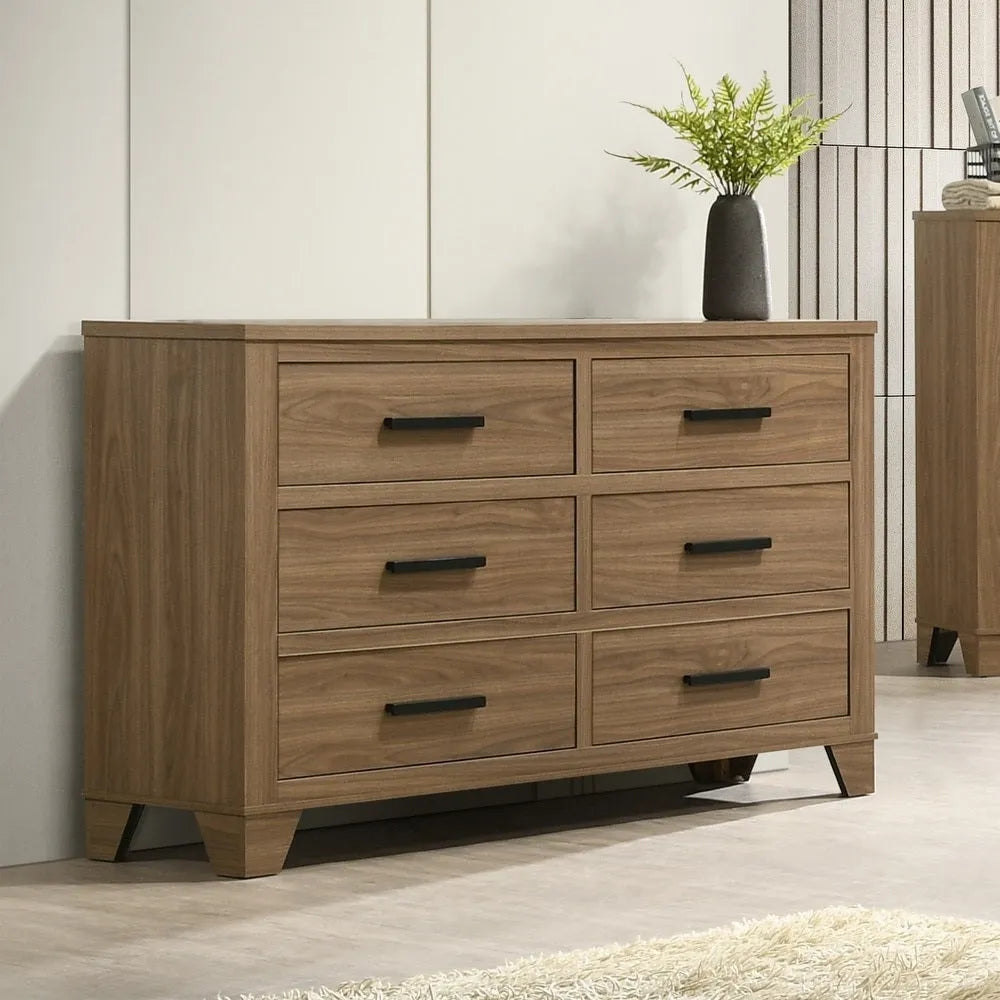 Walnut / Chestnut 3pc Set Queen Size Bed Dresser And Mirror Panel HB Bedroom Furniture Wooden Transitional – view 16