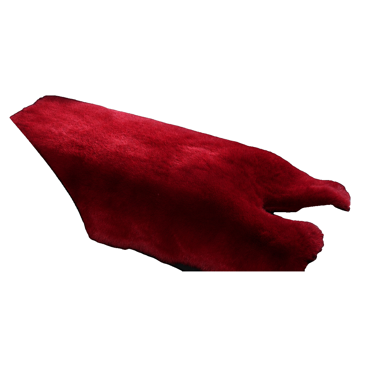 Bright Red genuine Rex rabbit fur center console armrest pad on transparent background