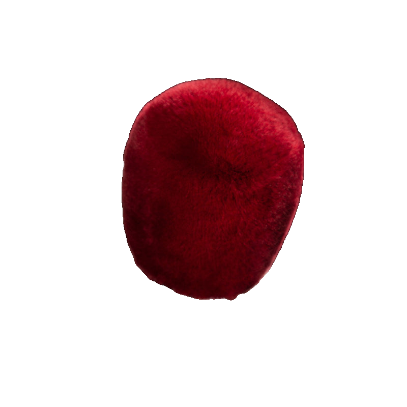 Burgundy genuine Rex rabbit fur gear shift cover on transparent background