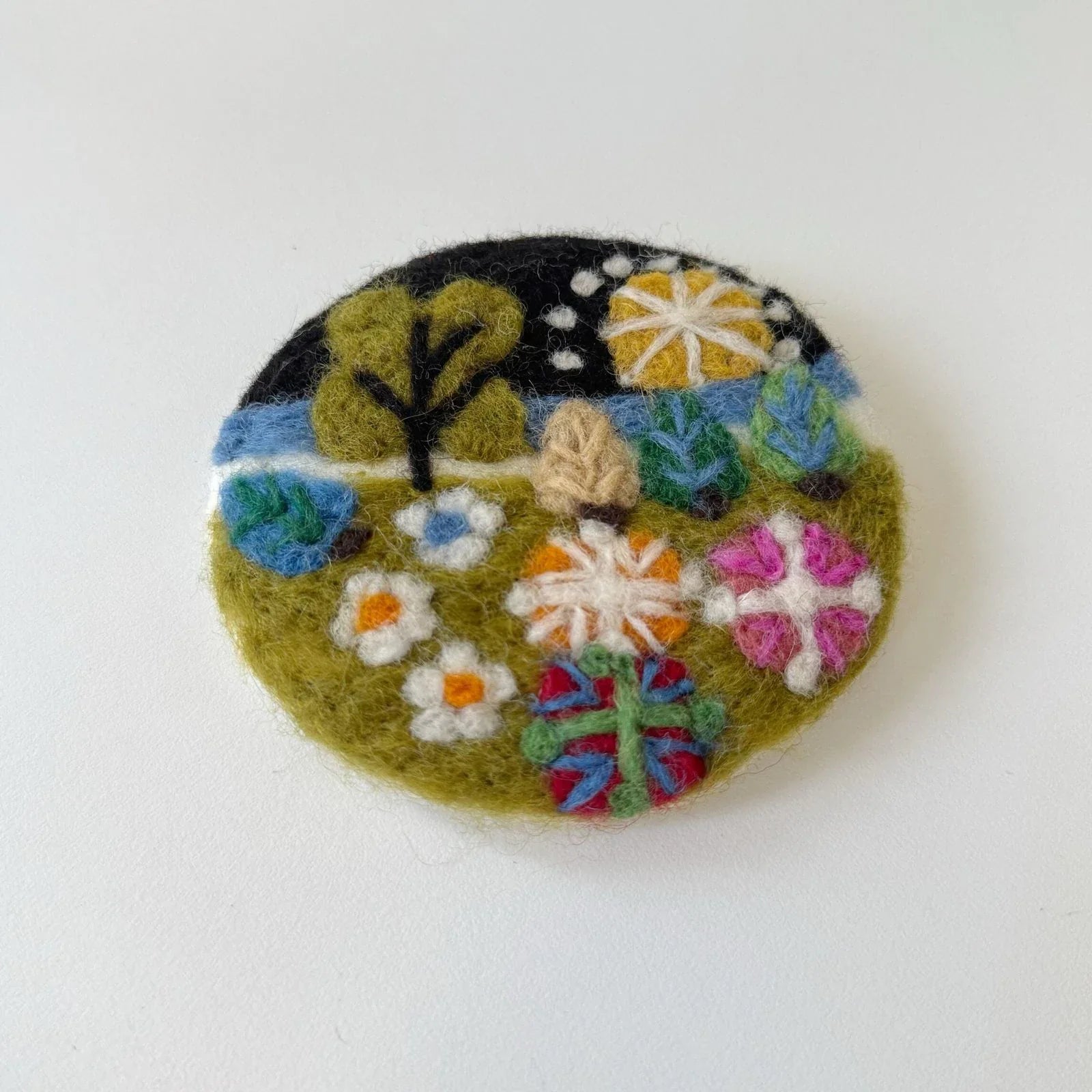 Handmade flower garden wool felt coaster