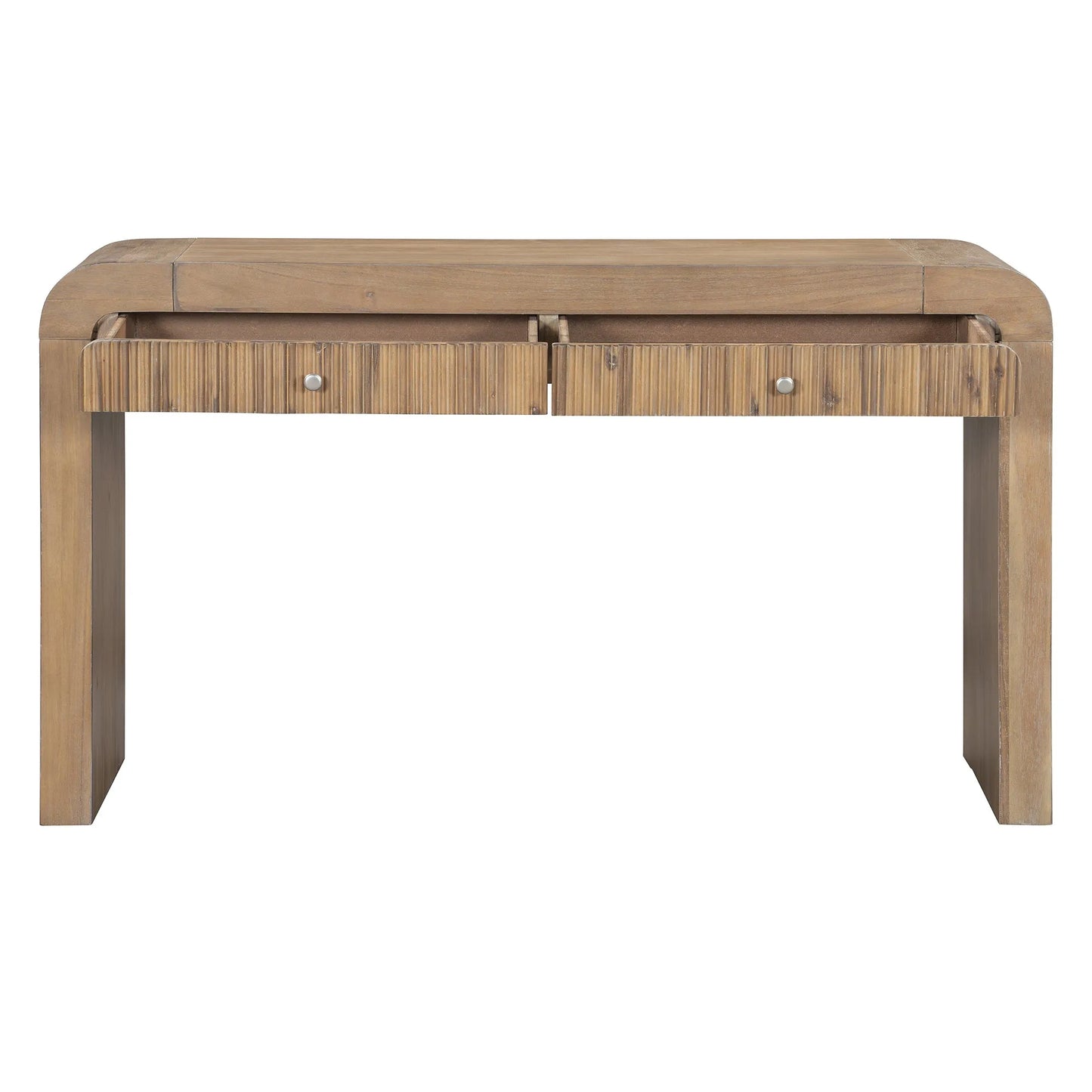 Rustic Console Table with Fluted Drawer Front, Entryway Table with Curved Corners & Thick Legs, Sturdy Sofa Table for Hallway & Living Room (Natural) – view 16