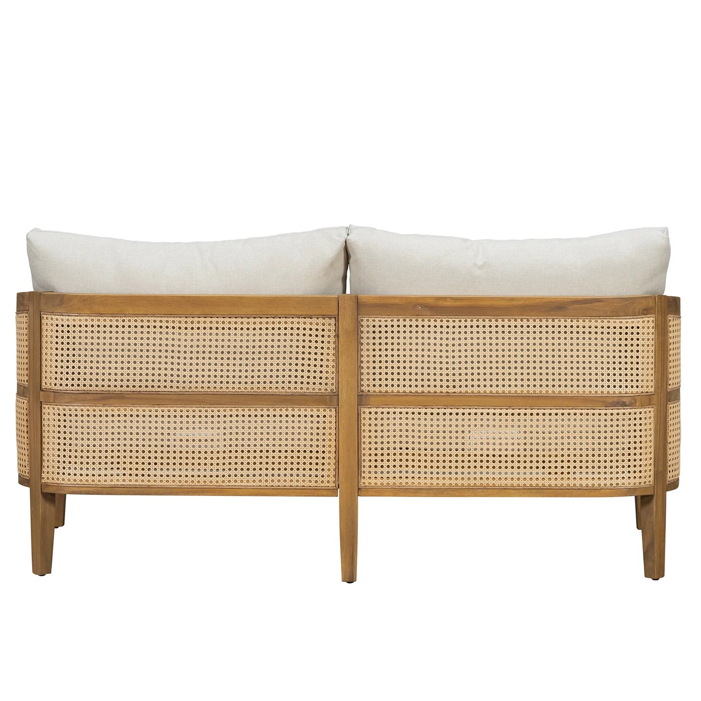 5-Piece Acacia Wood Patio Furniture Set, Modular Outdoor PE Rattan Sofa Set with Loveseat, 2 Armchairs & Round Coffee Table, Water-Resistant Cushions – view 16