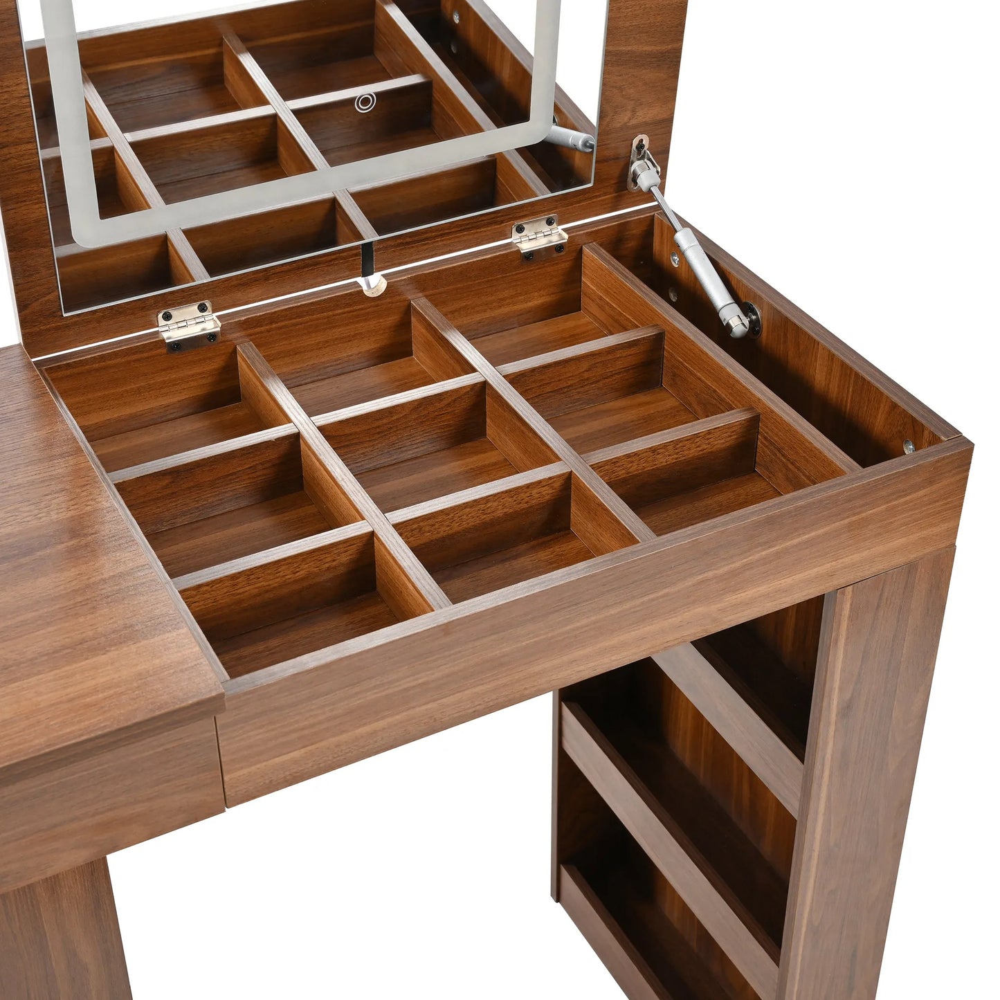 Vanity Desk with Mirror and Lights, Makeup Vanity Table with Flip-Top Tabletop and Storage 7 Drawers, 9 Compartments, 3 Shelves, 3 Color Modes – view 16