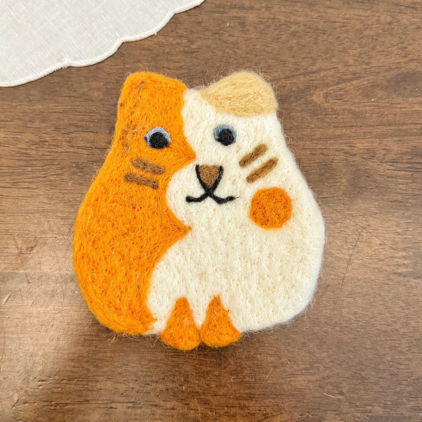 Handmade orange cat 14x12 cm wool felt coaster