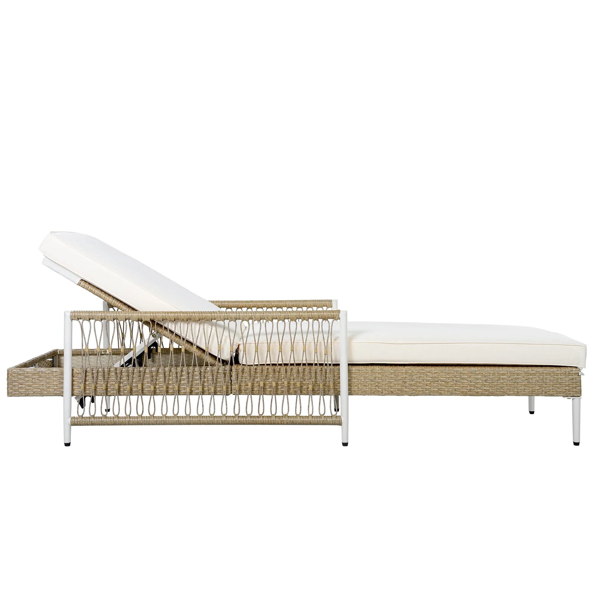 Outdoor All-Weather PE Rattan Chaise Lounge, Minimalist Patio Wicker Lounge Chair with 6 Gear Adjustable Recliner, Arms and Cushion for Poolside – view 16
