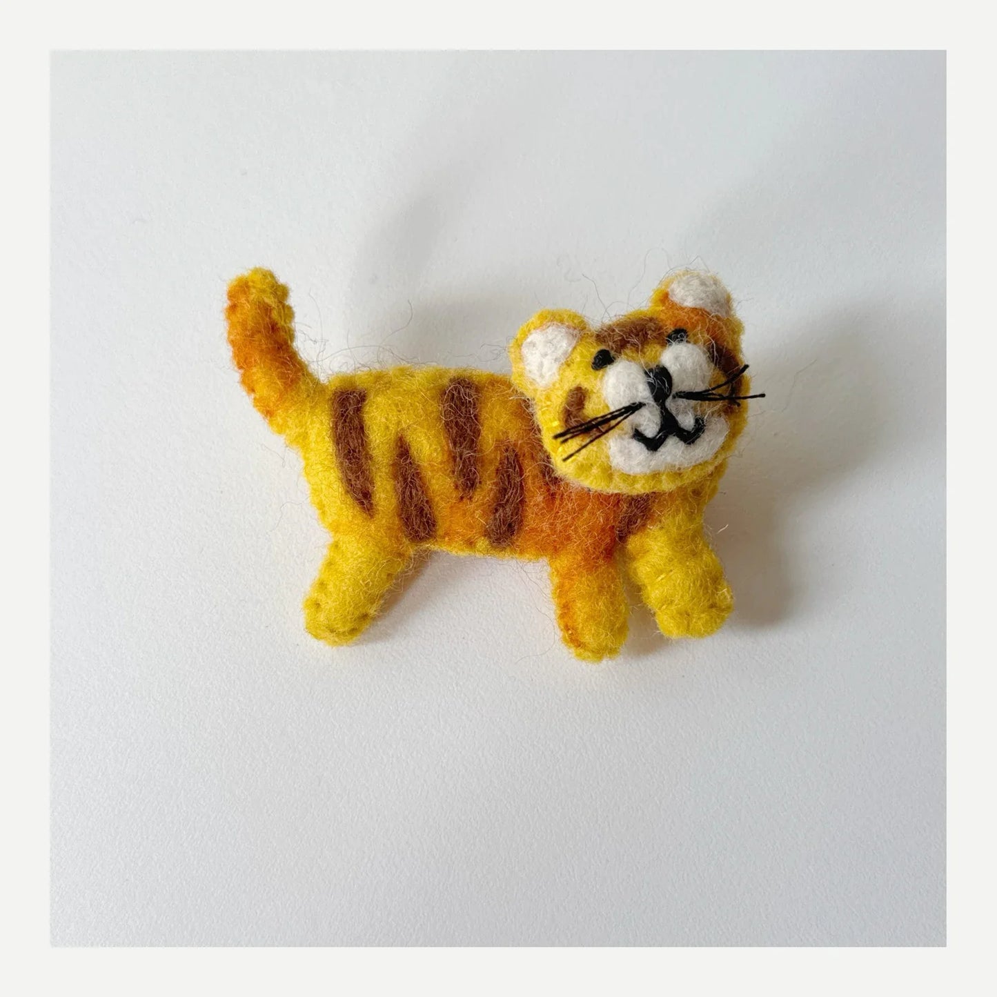 Orange tiger handmade wool felt brooch