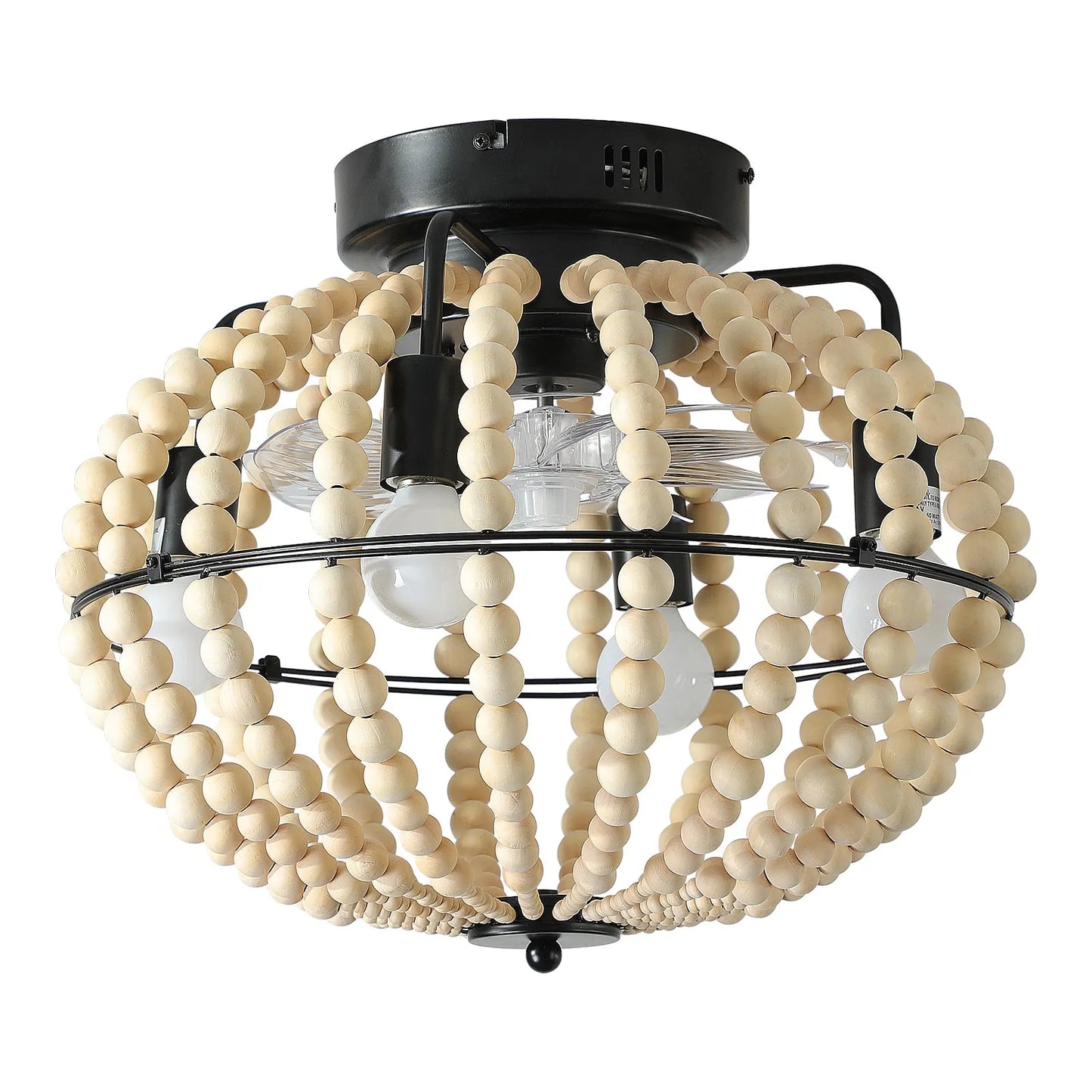 18' Bohemian Wood Beaded Ceiling Fan with Light, Flush Mount Caged Ceiling Fan, Rustic Farmhouse Low Profile Fan Light Fixture for Indoor Home Decor – view 16