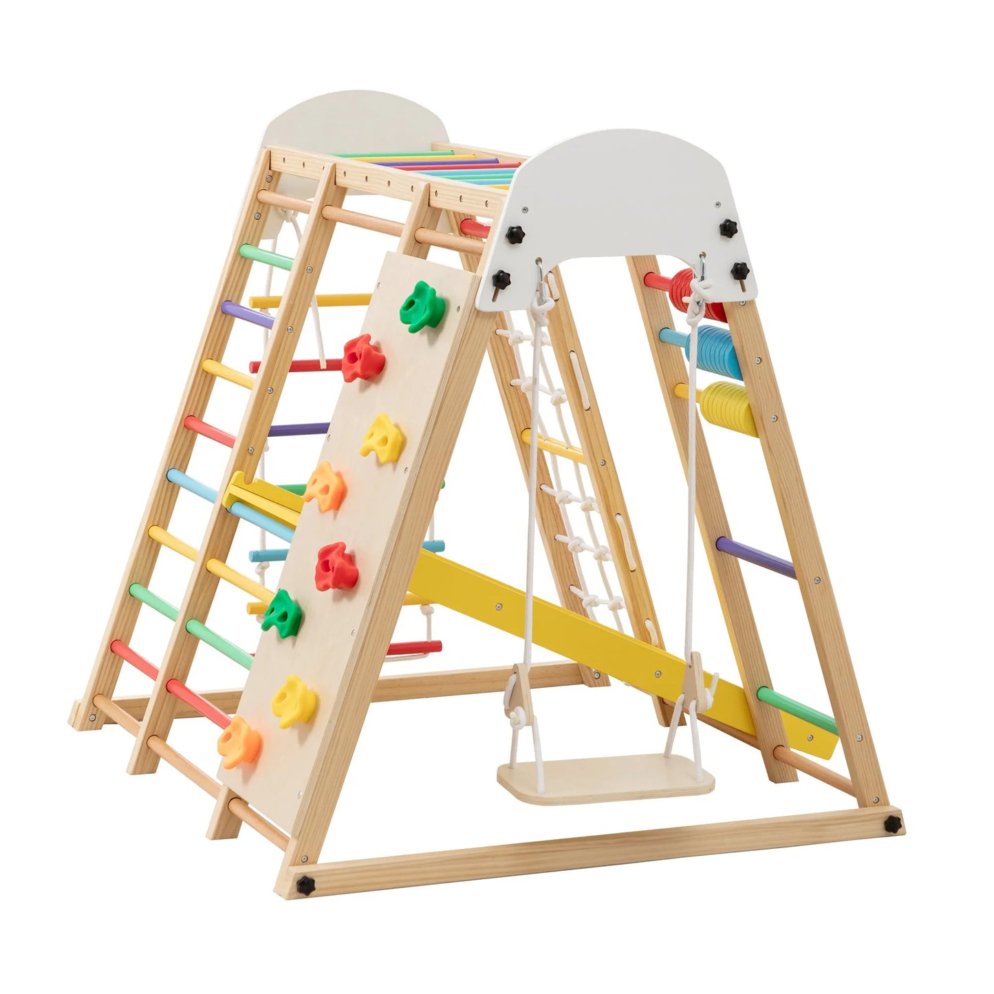 9-in-1 Foldable Kids Climbing Frame & Slide, Wooden Toddler Playground with Swing, Monkey Bars, Climbing Rock, Abacus Game – Indoor Outdoor Playset – view 16