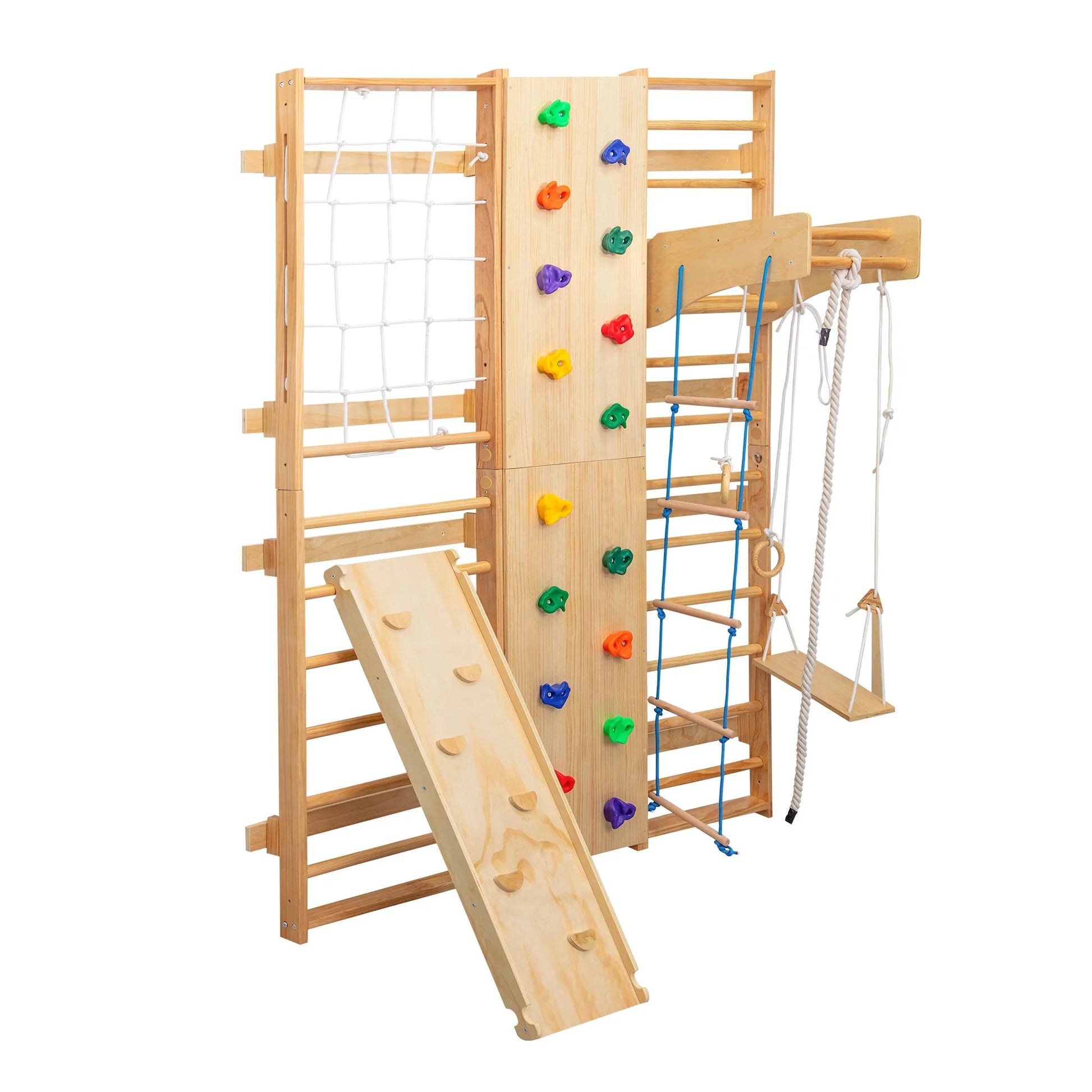 All-in-One 10-in-1 Indoor Climbing Set - Featuring a Rock Climbing Wall, Wooden Swings, Gymnastic Rings, Rope Ladders, and Stretching Equipment for a – view 16