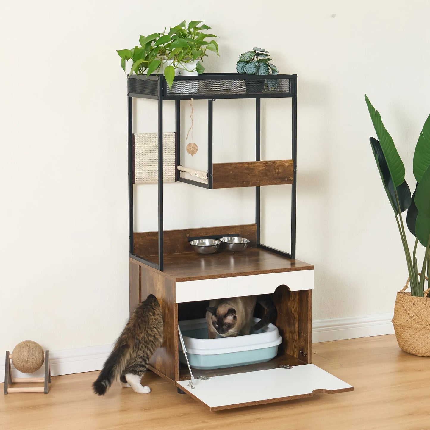 Cat Litter Box Enclosures with Cat Tree Tower, Cat Furniture ,Cat Cabinet – view 16