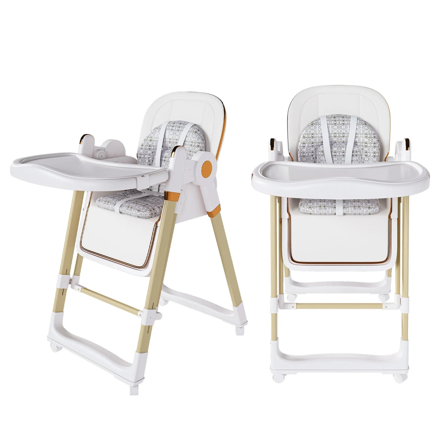Convertible Baby High Chair to Rocker with 5-Point Harness, Foldable Infant Feeding Chair in White with Removable 2-Tier Easy-Clean Tray for 6M-3Yrs – view 16