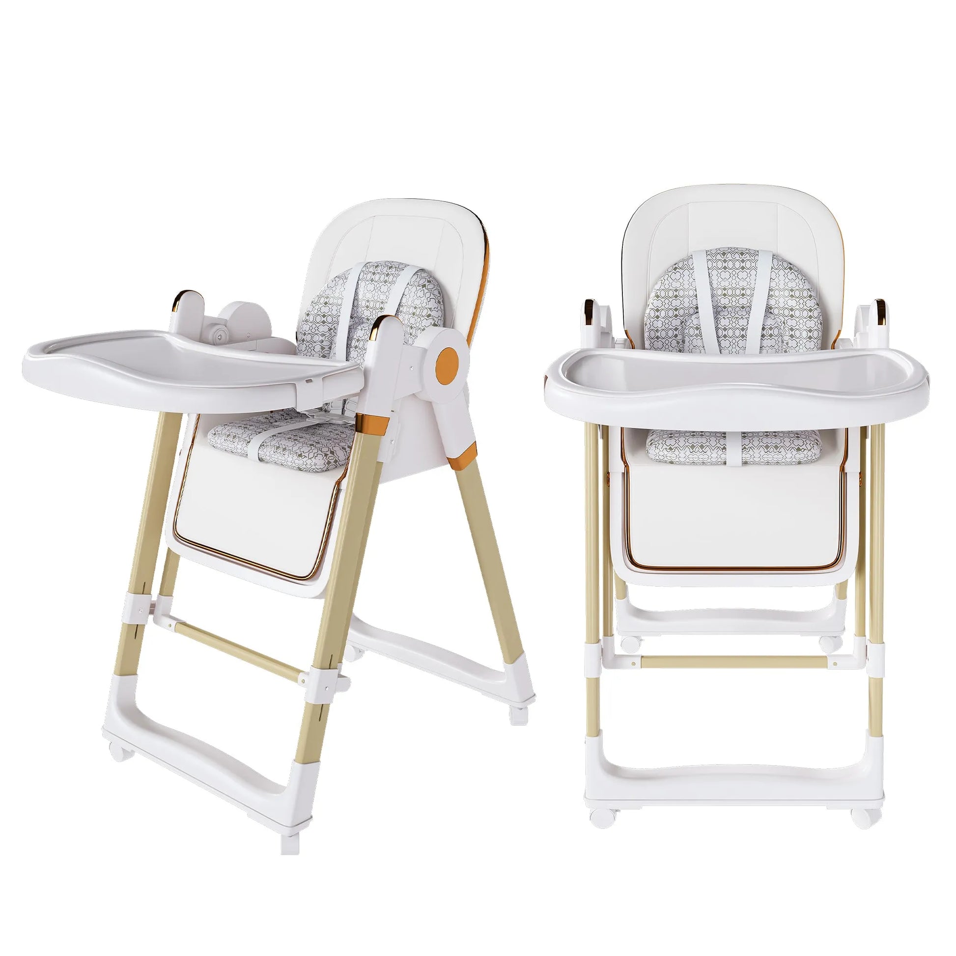 Convertible Baby High Chair to Rocker with 5-Point Harness, Foldable Infant Feeding Chair in White with Removable 2-Tier Easy-Clean Tray for 6M-3Yrs – view 16