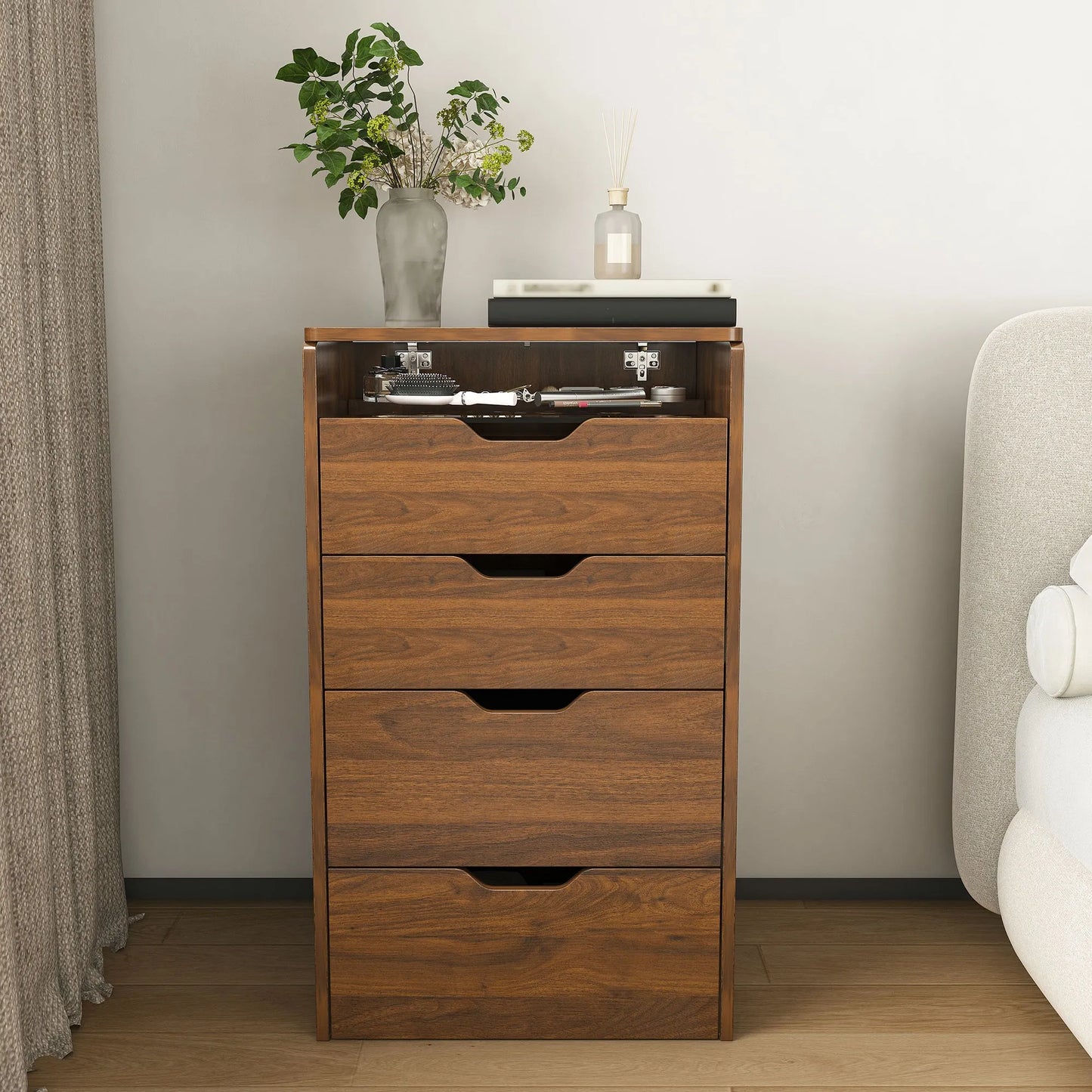 3-in-1 Vanity Desk with Lighted Mirror & Stool, Flip Top Makeup Dressing Table in Walnut Finish, Compact Storage for Bedroom, Bathroom, or Dressing – view 16