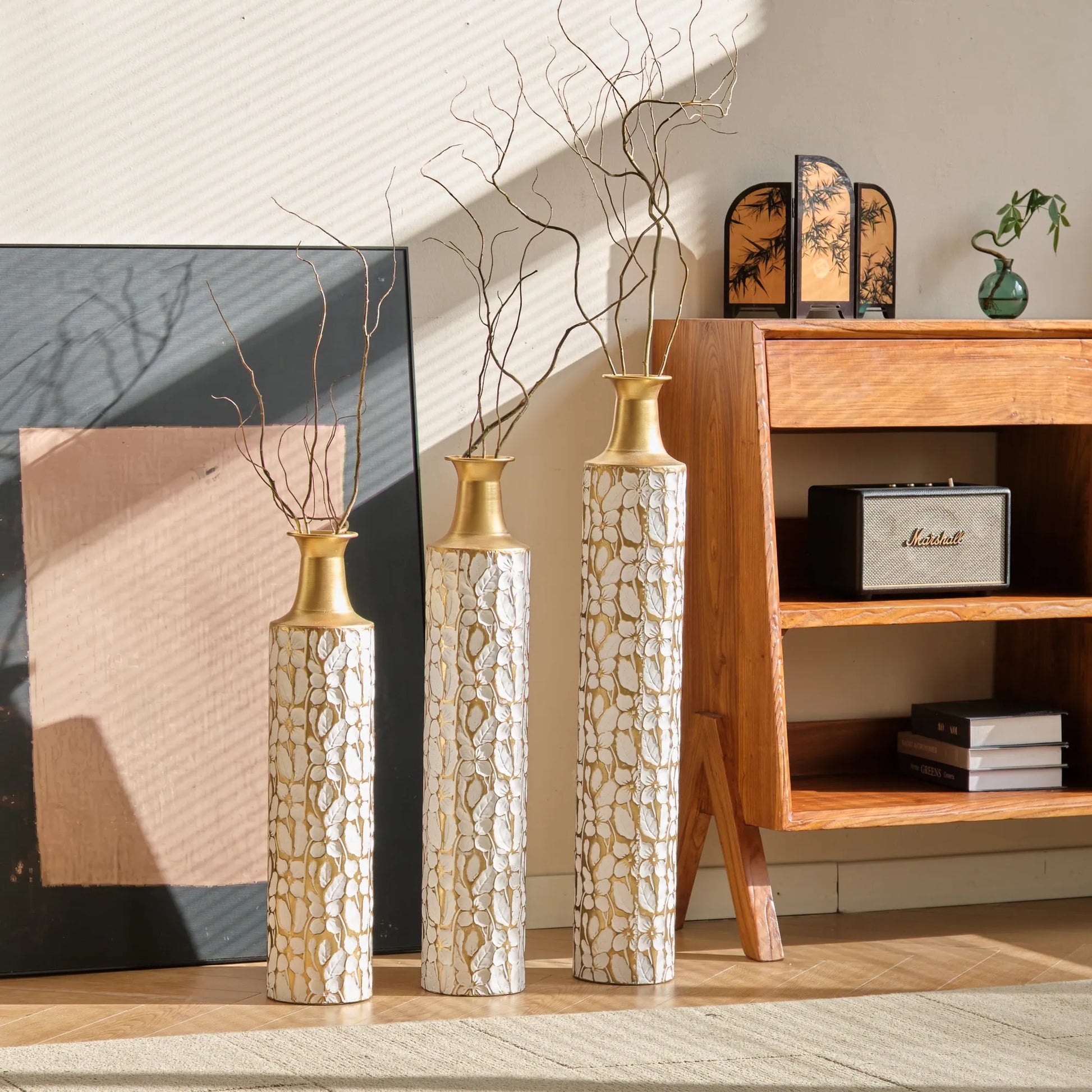 Floor Vases Gold Large Vases - 32/28/24-Inch Decorative High Vases Set of 3 for Home Décor Vintage Large Vases Representing Twigs, Twigs Dried – view 16